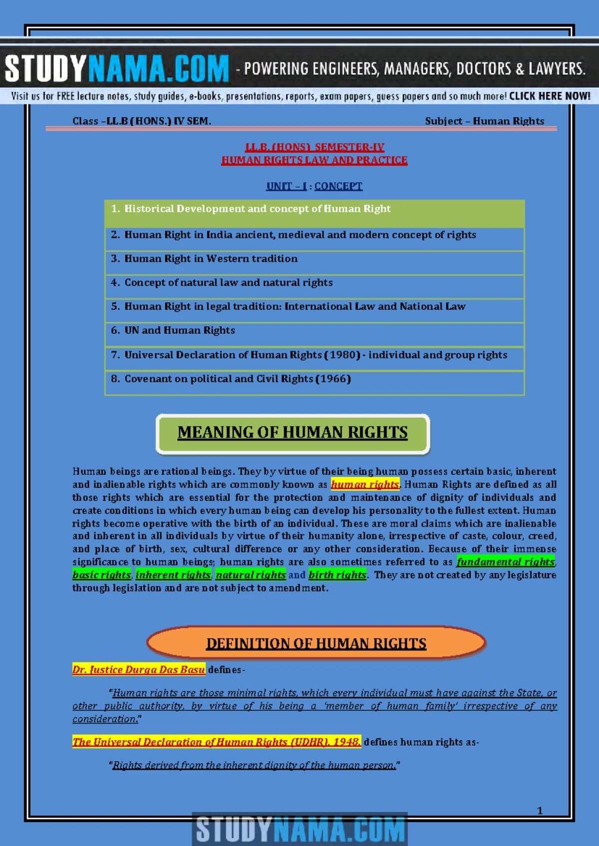 LAW 437: Comprehensive Notes on Human Rights Law Principles - Studocu