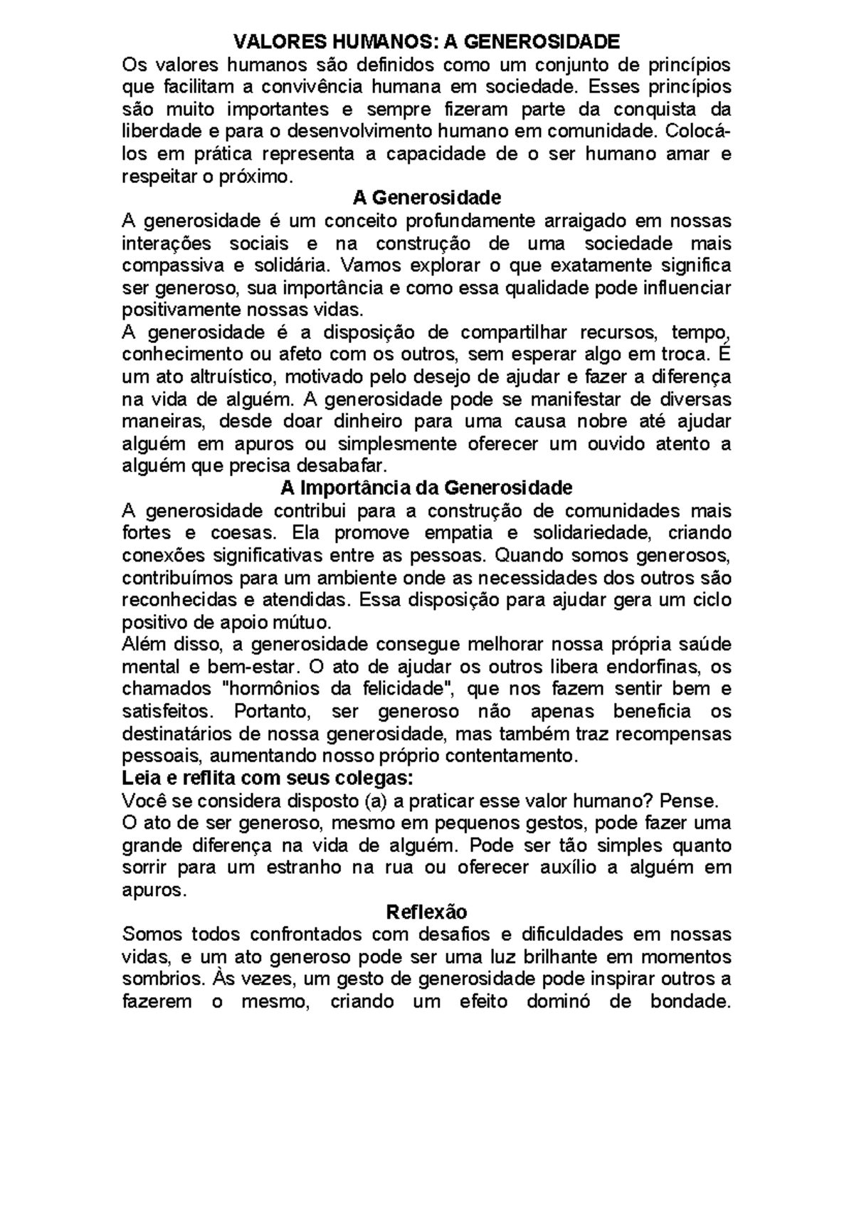 Aula de GEOF 9º ANO - Valores Humanos: Generosidade e sua Importância ...