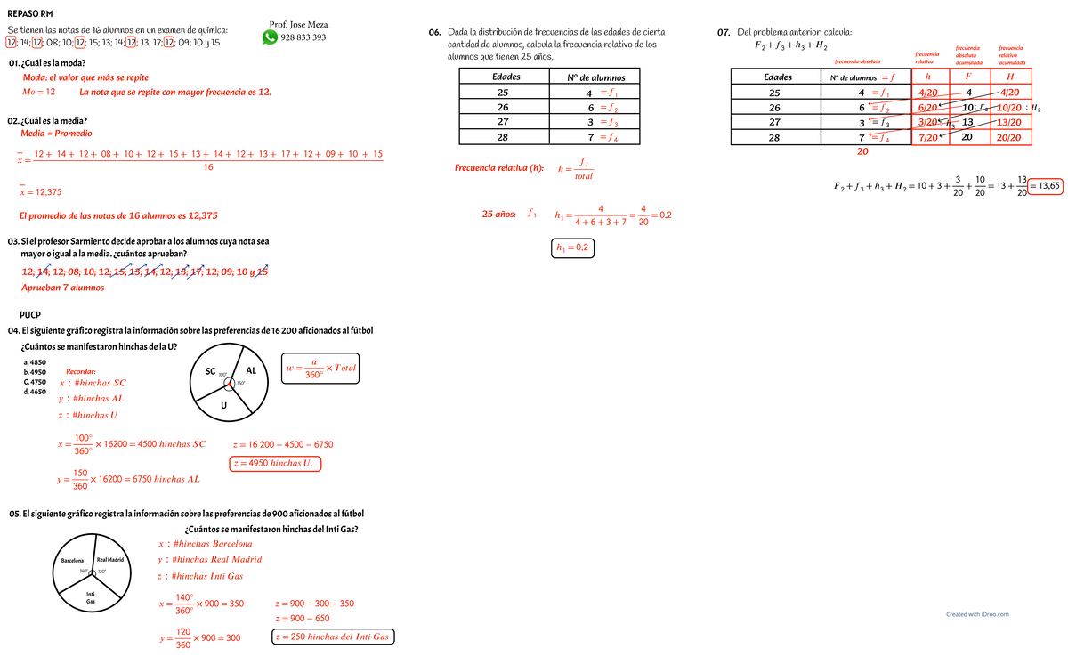 Ciencias - Estadística: Media, Moda y Tablas de Frecuencias 928 833 393 ...