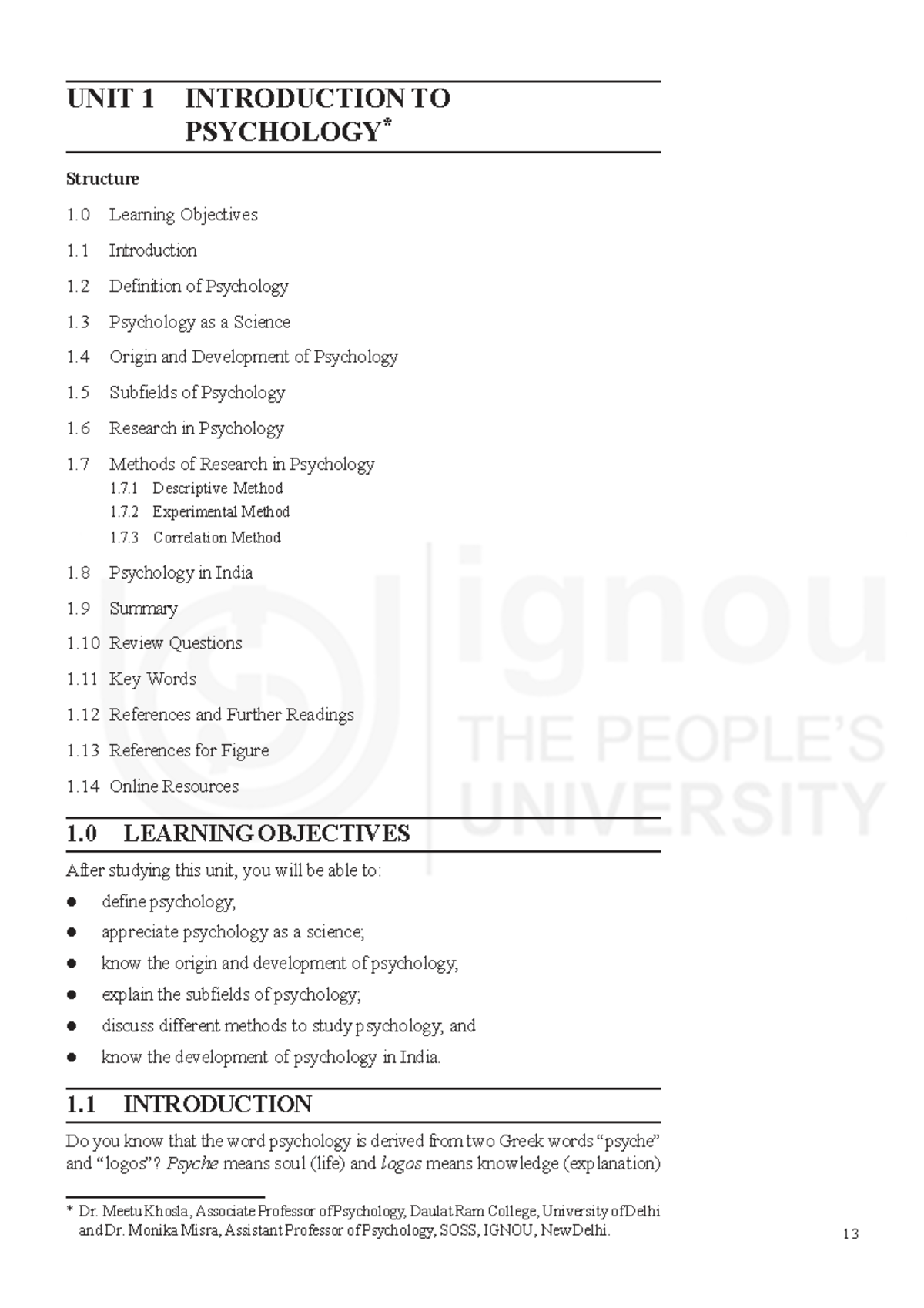 Unit 1: Introduction to Psychology - Key Concepts and Methods - Studocu