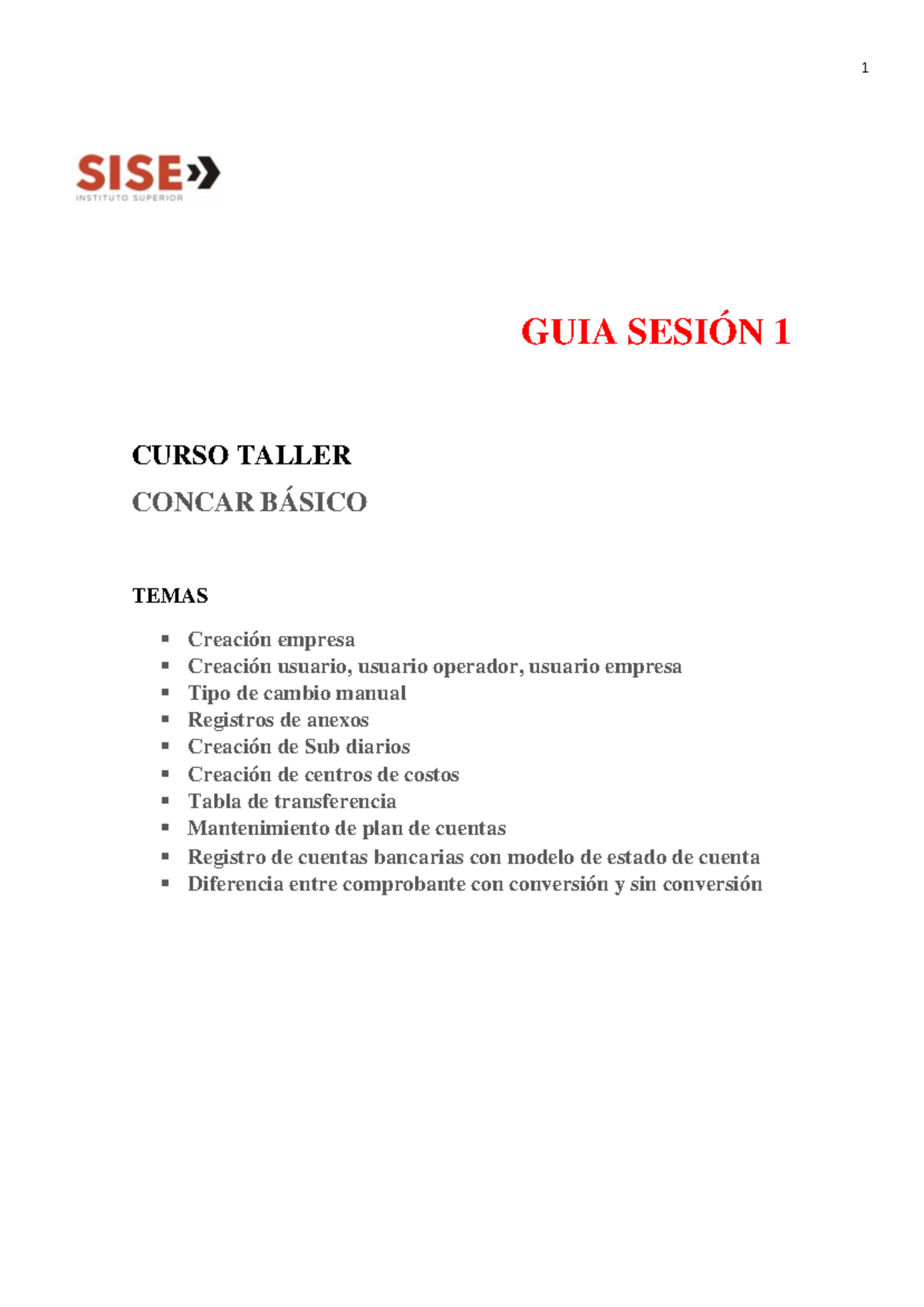 GUÍA SESIÓN 1 - CURSO CONCAR BÁSICO: TEMAS Y METODOLOGÍA - Document Preview