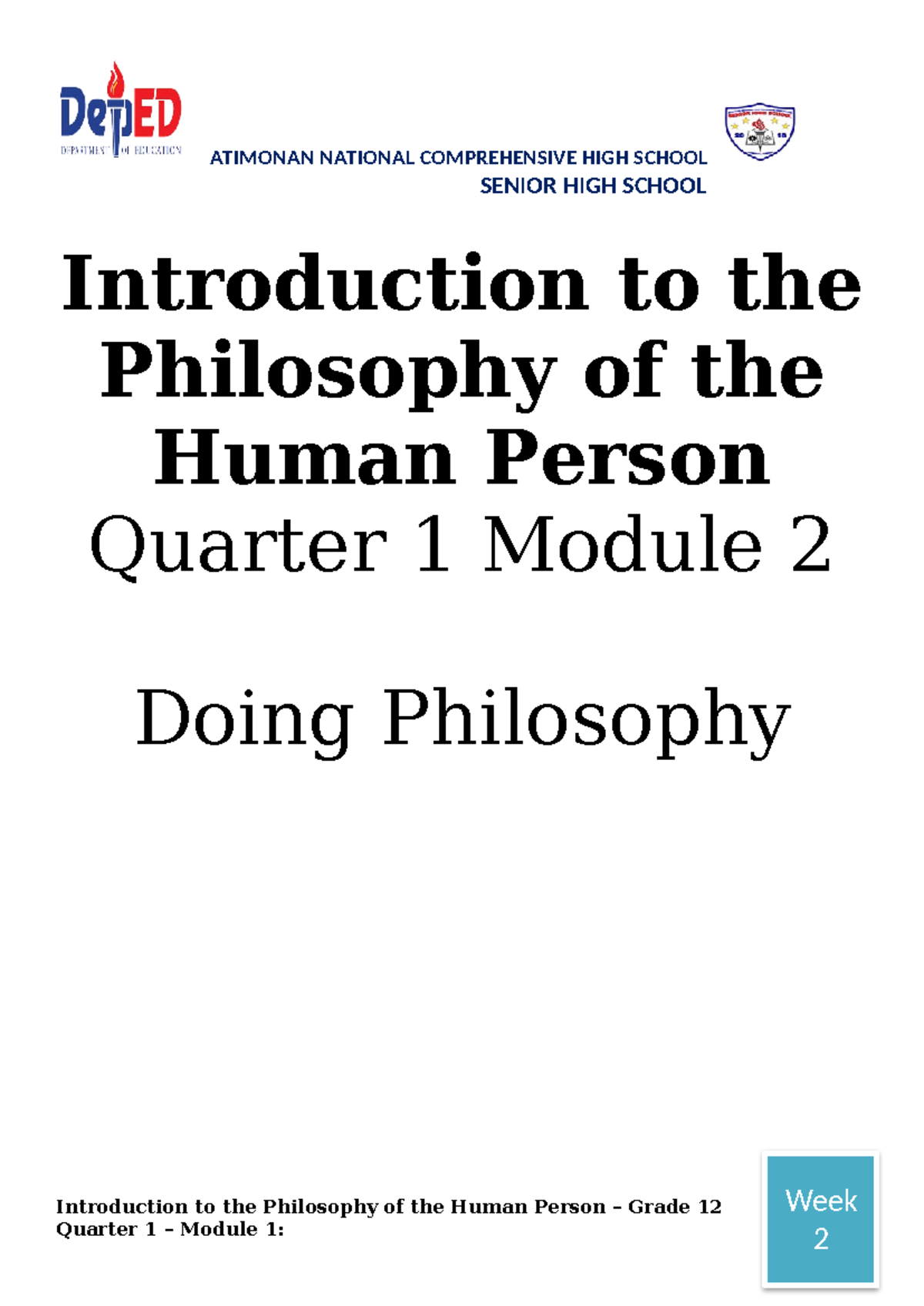 PHILO 12 Q1 Module 2: Doing Philosophy and Its Importance - Studocu