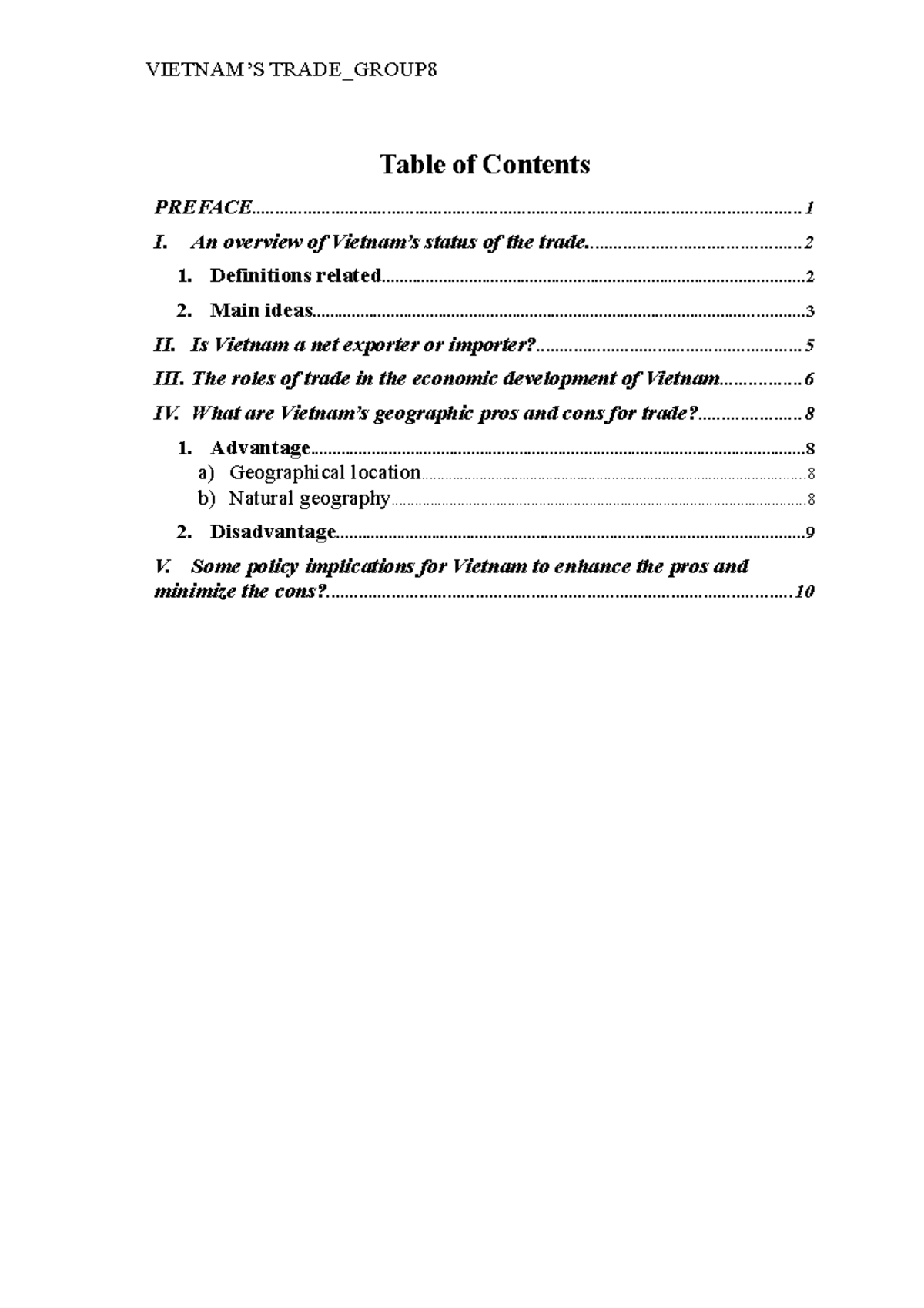 Vietnam's Trade - Table of Contents - Studocu