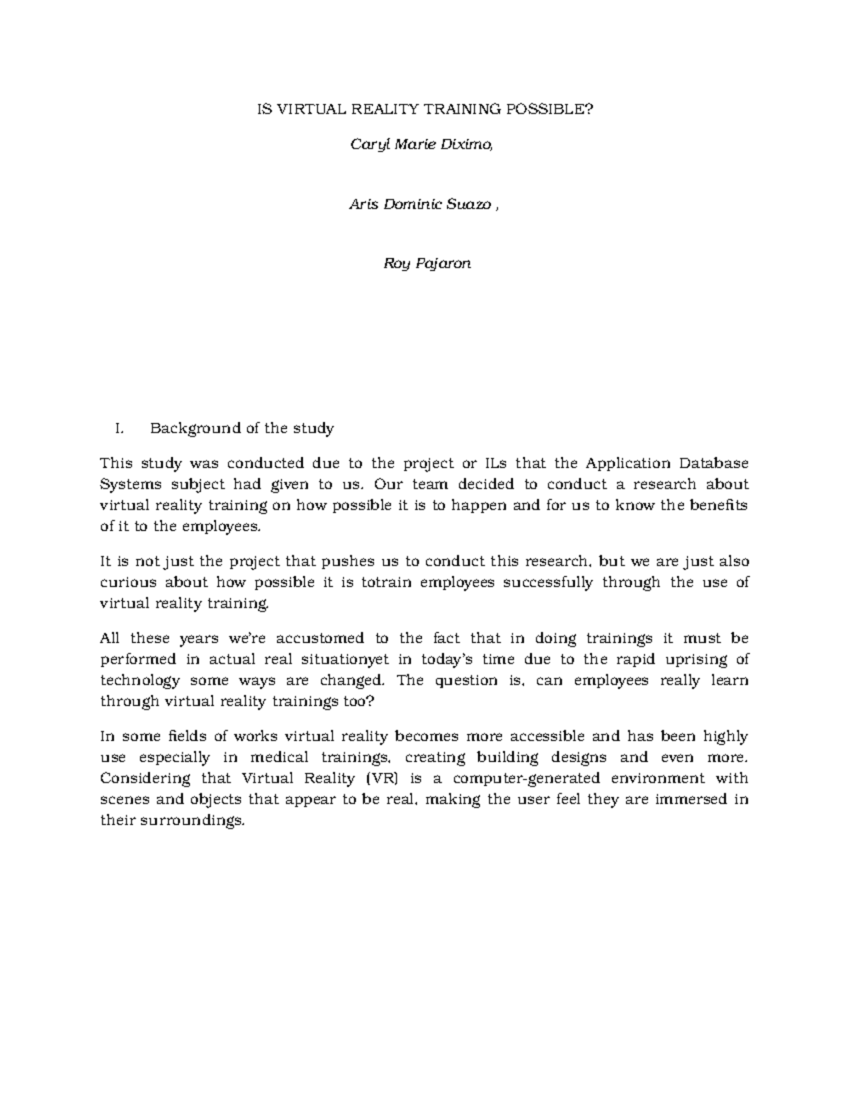 Case Study Final: Exploring the Viability of Virtual Reality Training ...
