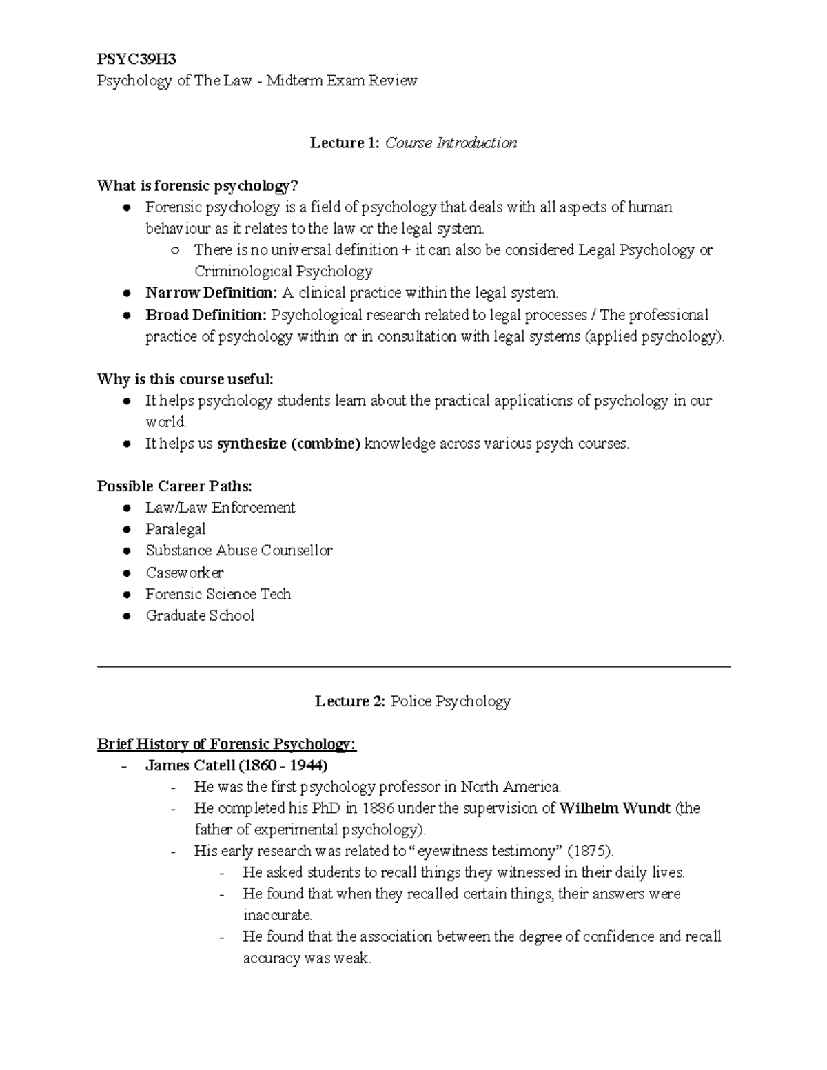 Psychology of The Law - PSY 311 - Midterm 1 Exam Review Notes - Studocu