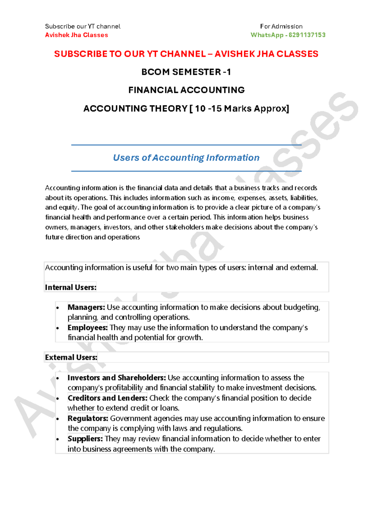 BCOM Sem 1 Accounting Theory Notes - Key Concepts and Principles - Studocu
