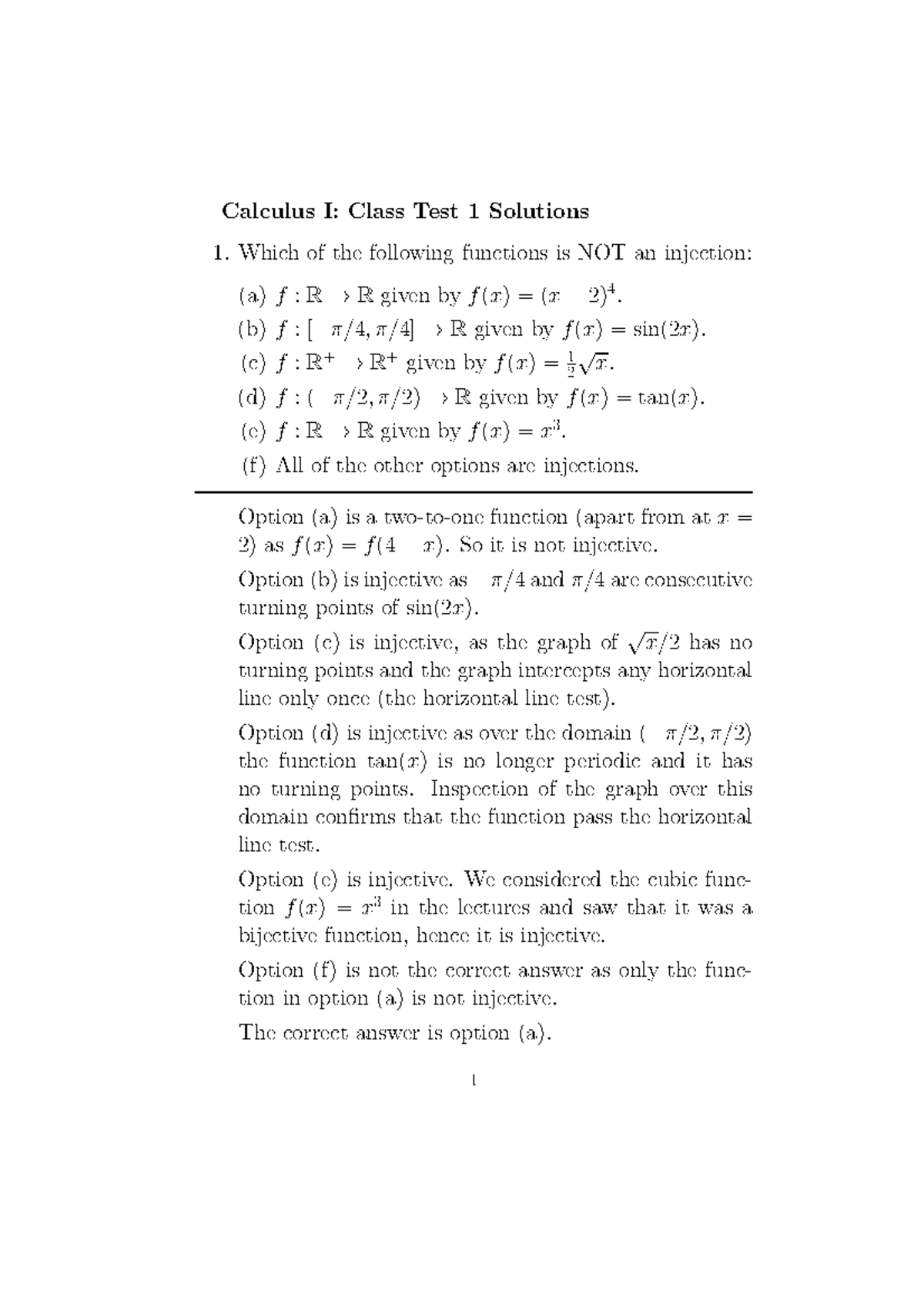 Calculus I Test 1 Solutions and Answers (11 July 2019) - Studocu