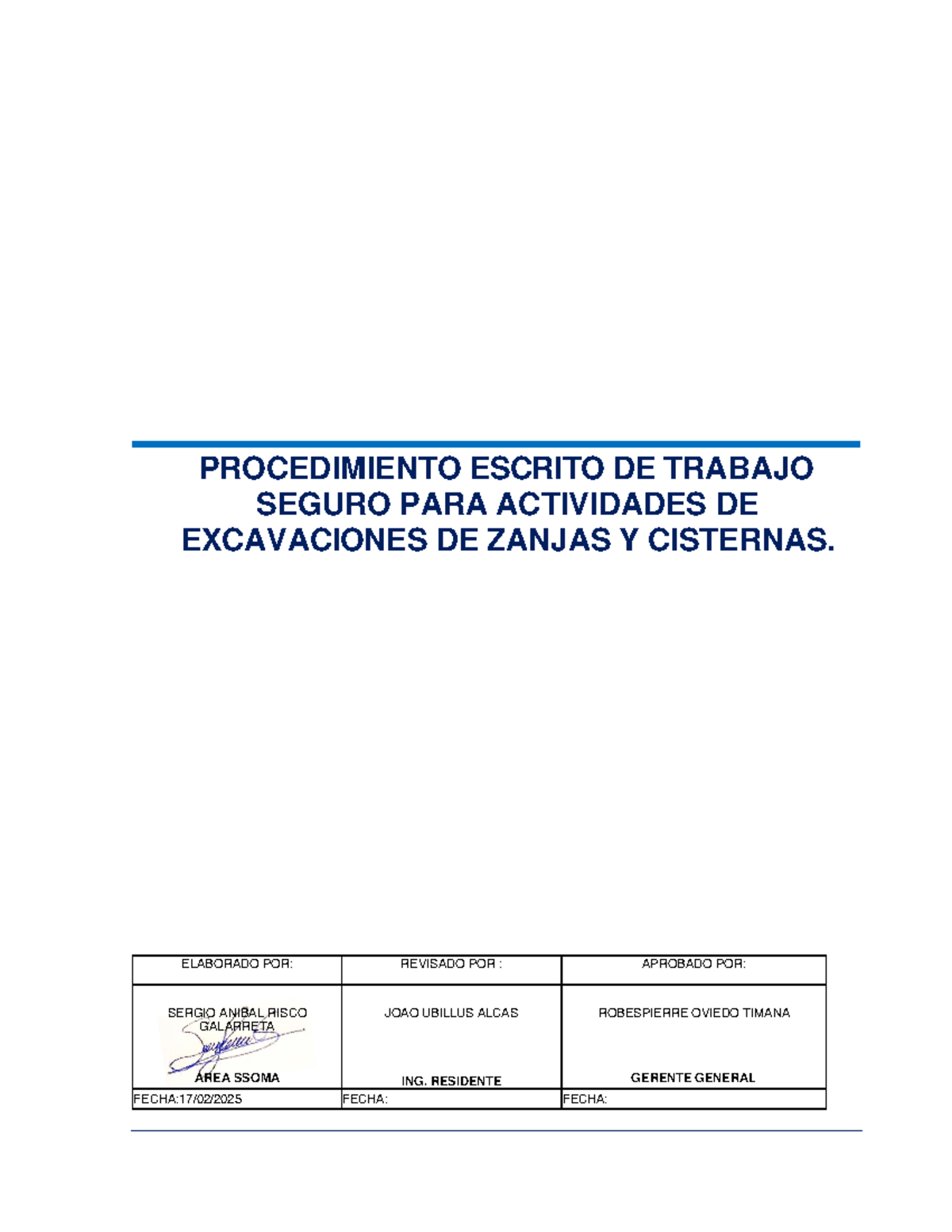 Procedimiento de Trabajo Seguro para Excavaciones y Zanjas - PETS - Document Preview