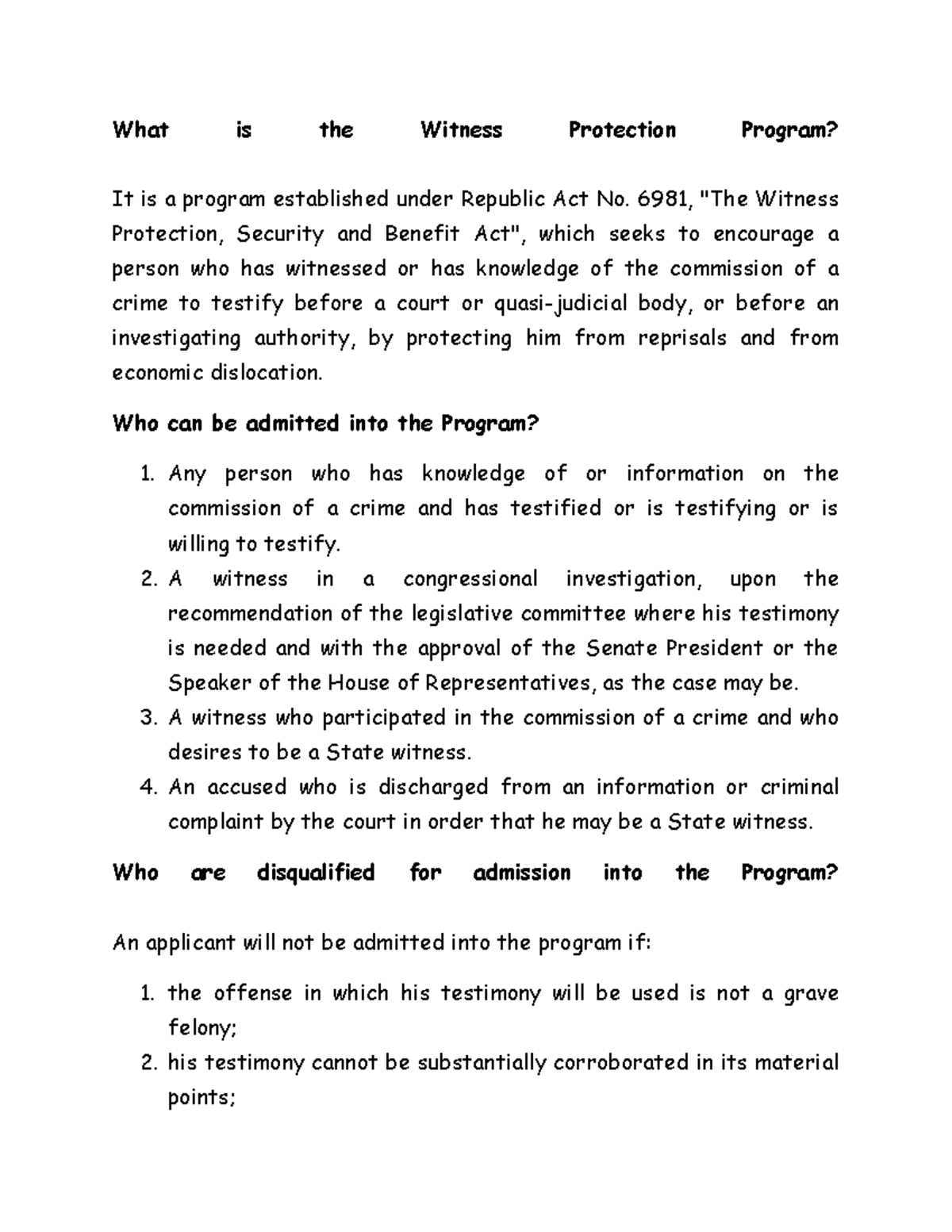 WPP-DOJ - Overview of the Witness Protection Program - Studocu