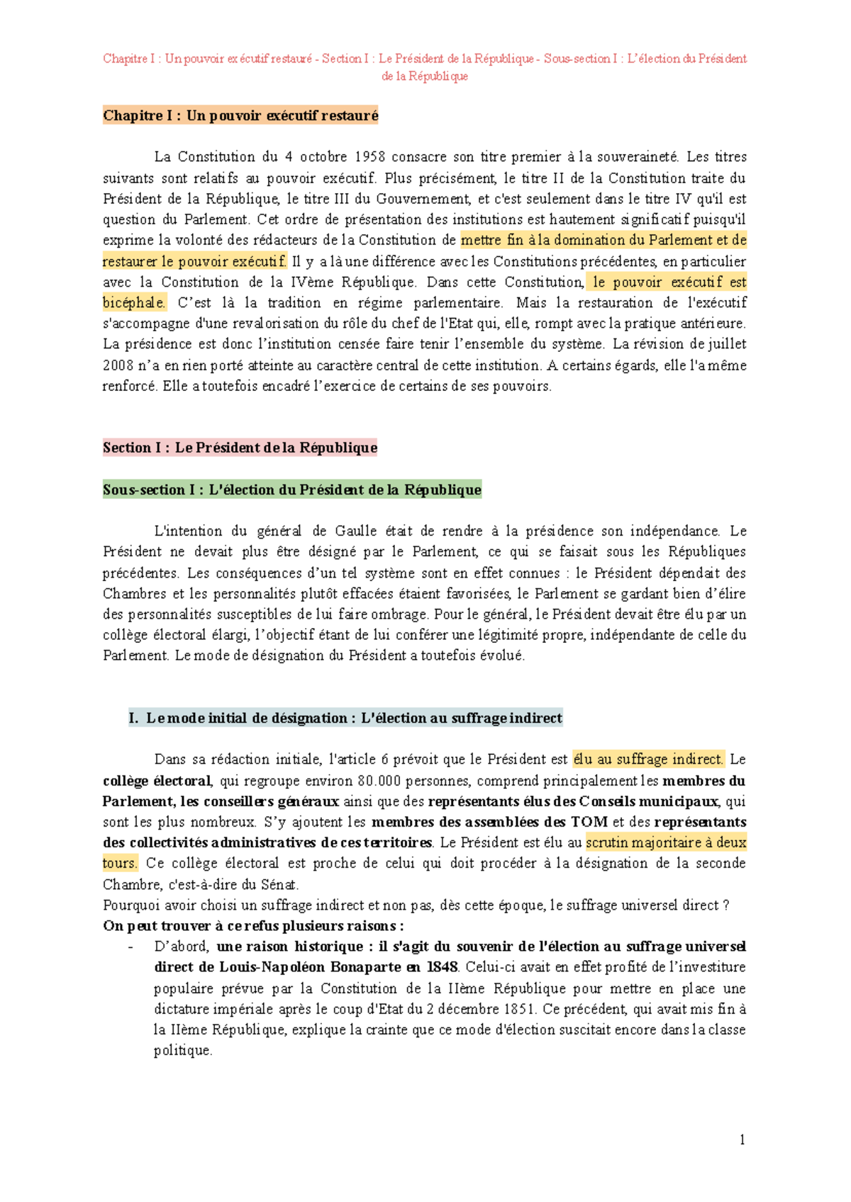 Chapitre I : Le Pouvoir Exécutif et le Président de la République ...