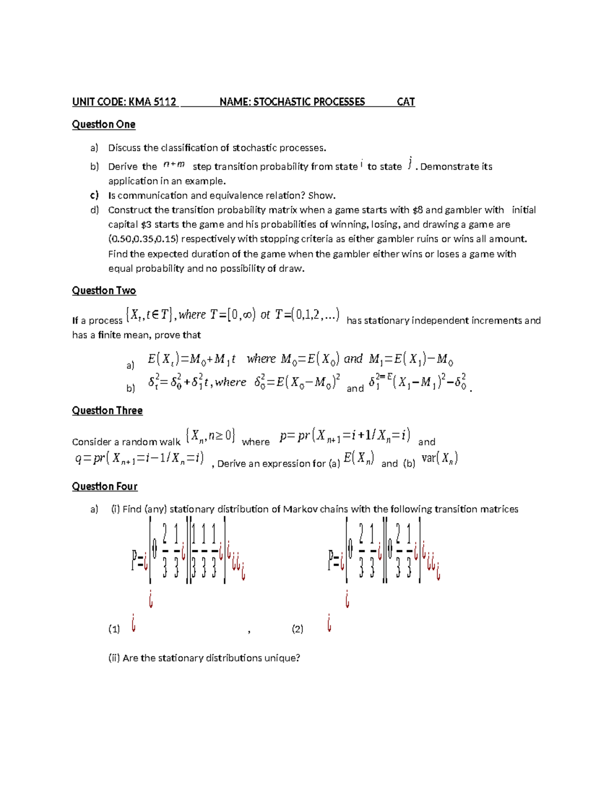 KMA 5112 Stochastic Processes: Sample Survey Notes and Analysis - Studocu