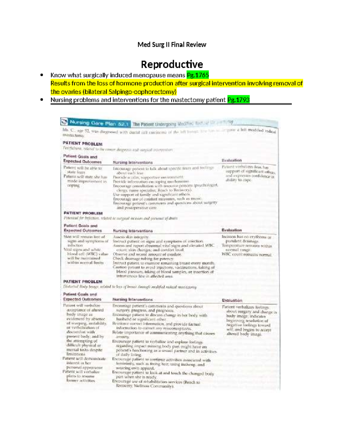 Med Surg II Final Exam Review: Key Concepts in Reproductive Health ...