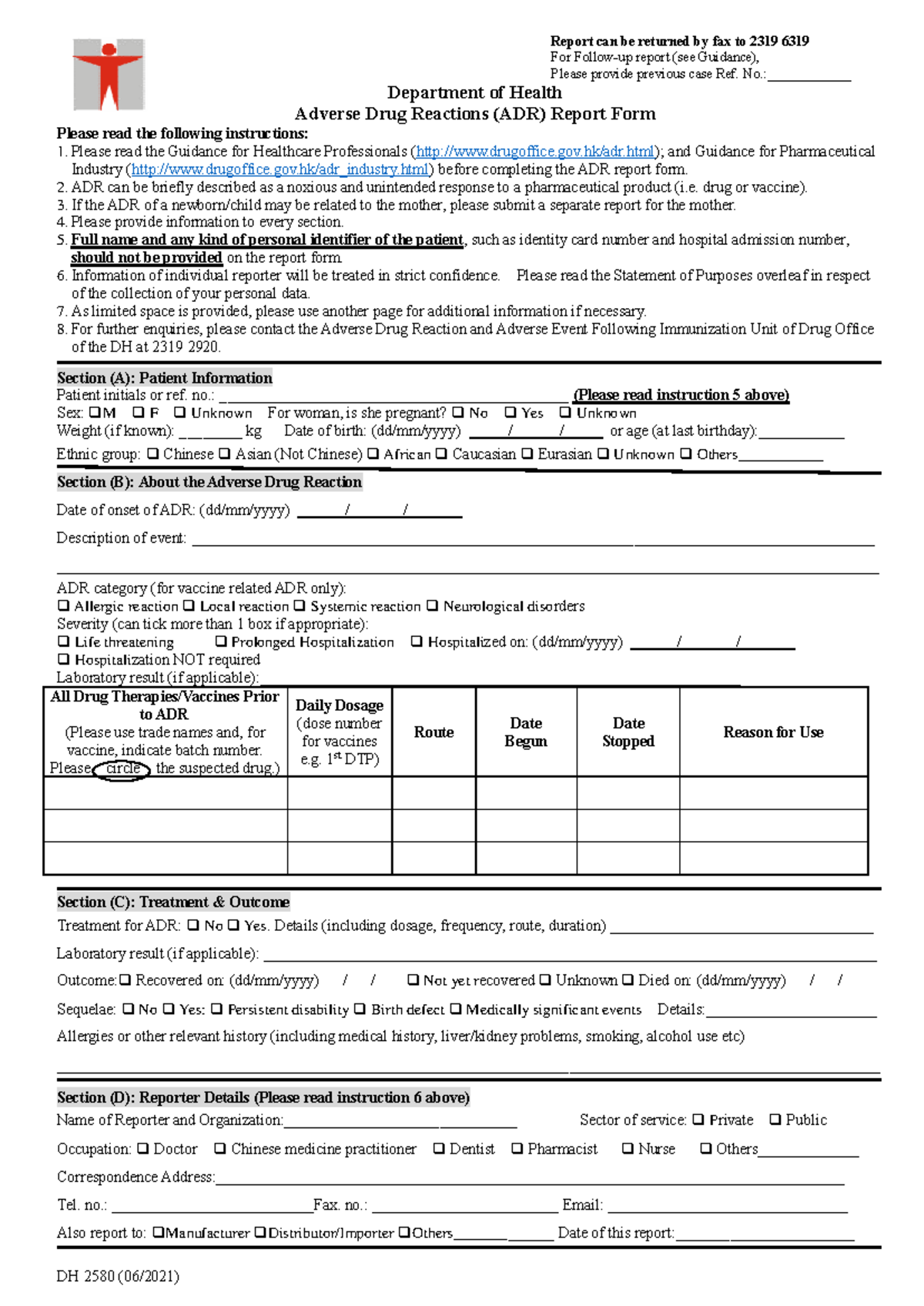 ADR Report Form Guidance for Healthcare Professionals (DH 2580) - Studocu