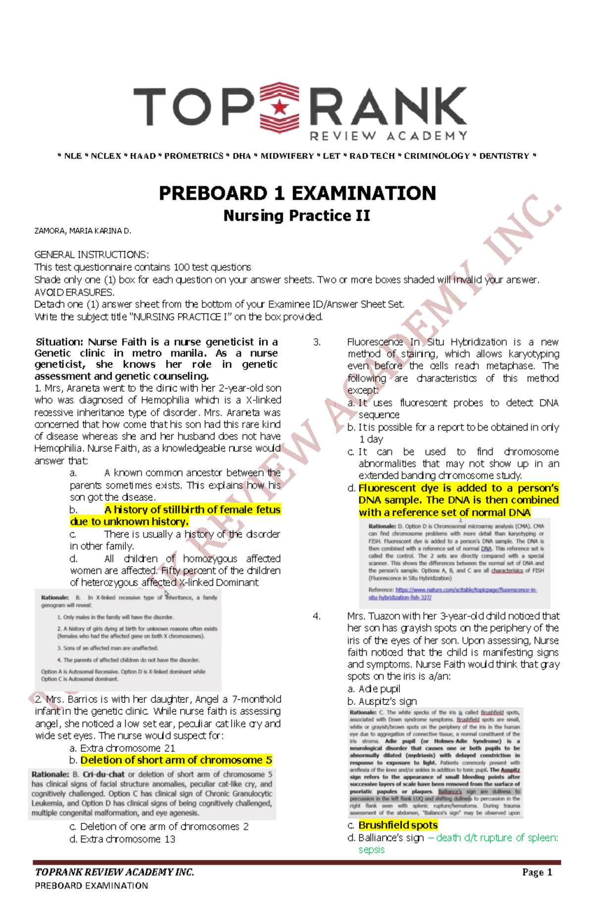 Nursing Practice II Preboard Examination R1 NP2 (2021) - Test Questions ...