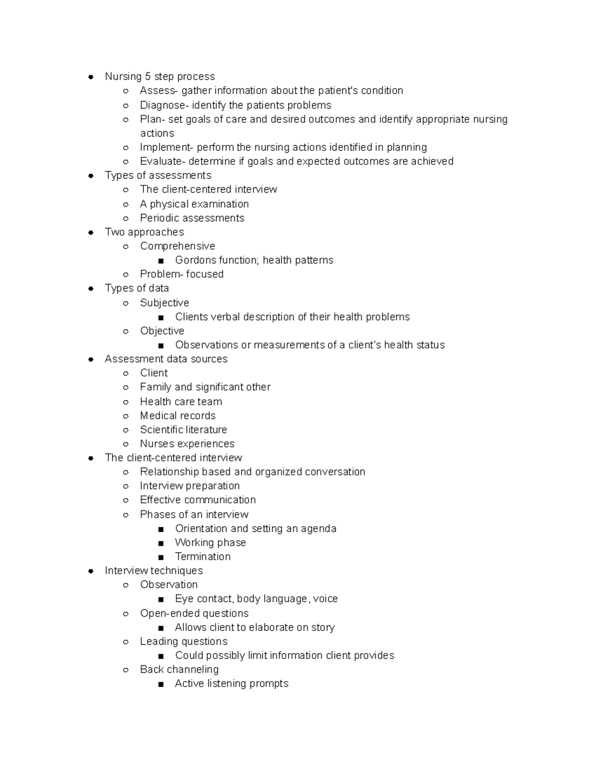 Nursing Process and Assessment: Foundations Exam 1 Notes - Studocu