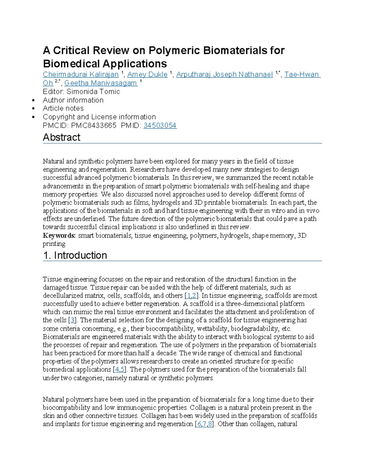 Bio polymers - notes - A Critical Review on Polymeric Biomaterials for ...