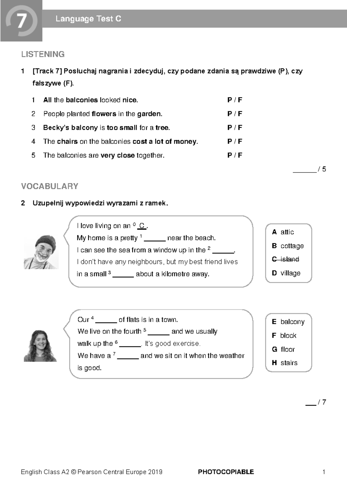 EC A2 Language Test 7C - Listening, Vocabulary, Grammar, & Writing ...