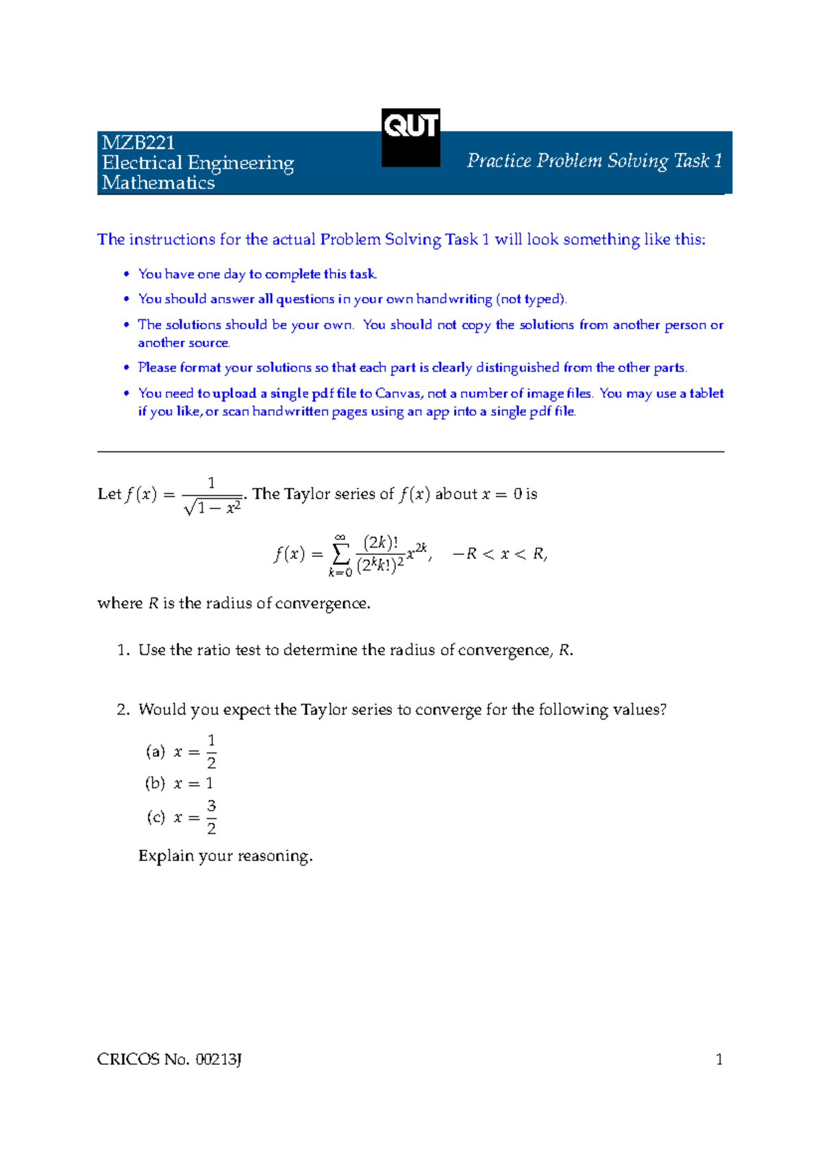 MZB221 Electrical Engineering Math Practice Problem Solving Task 1 ...