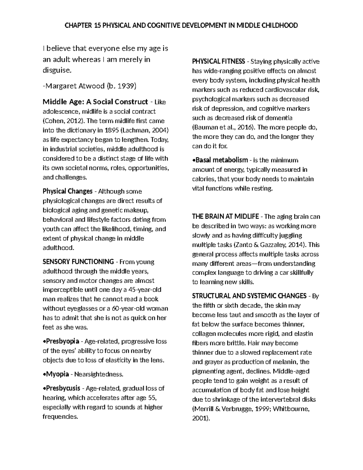 Chapter 15 - Cognitive and Physical Development in Middle Adulthood ...