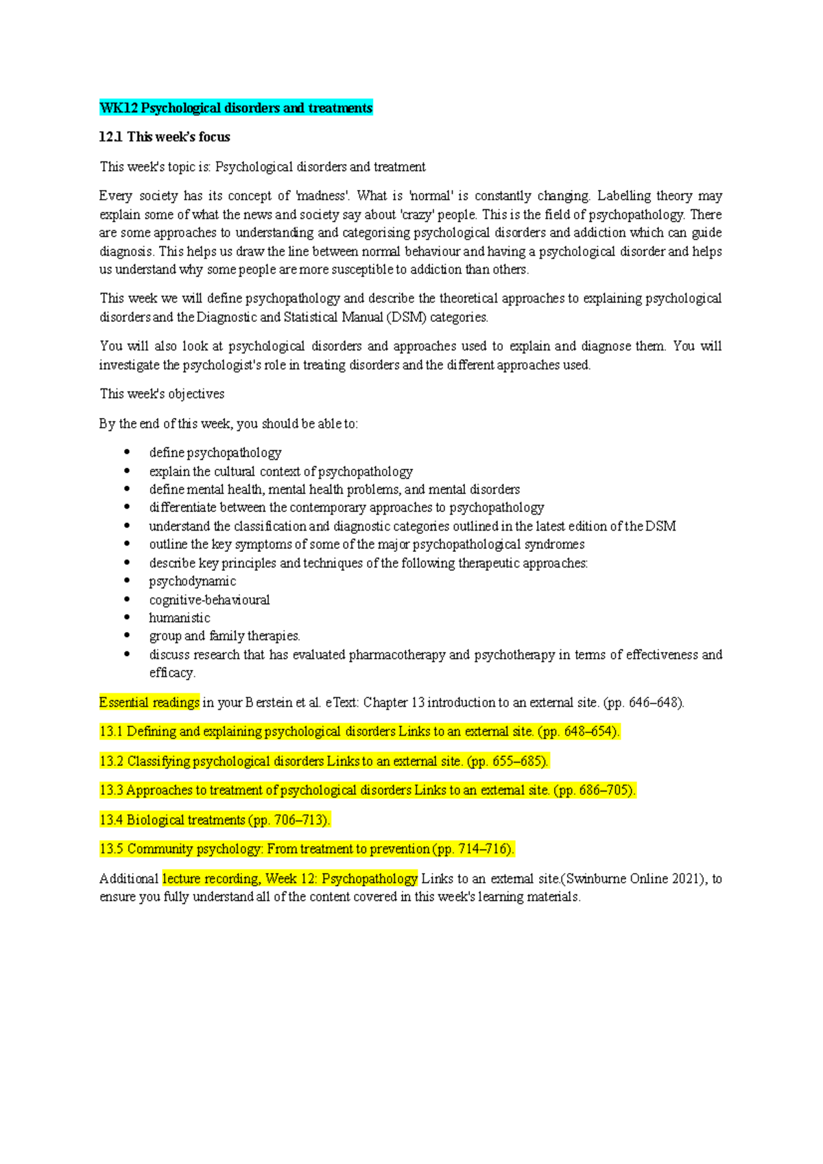 WK12 - Understanding Psychological Disorders and Treatment Approaches ...