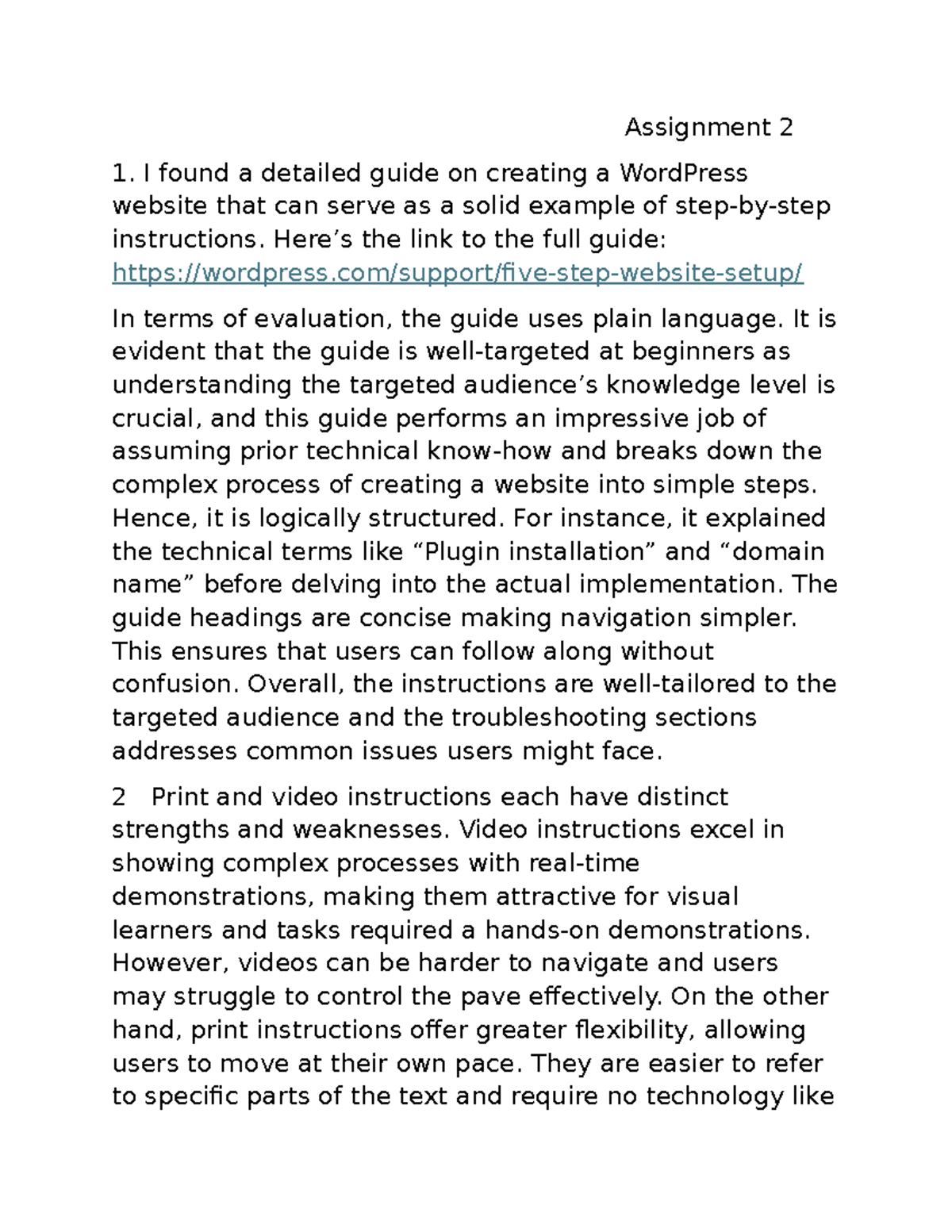 Assignment 2: Guide to Creating a WordPress Website - Studocu