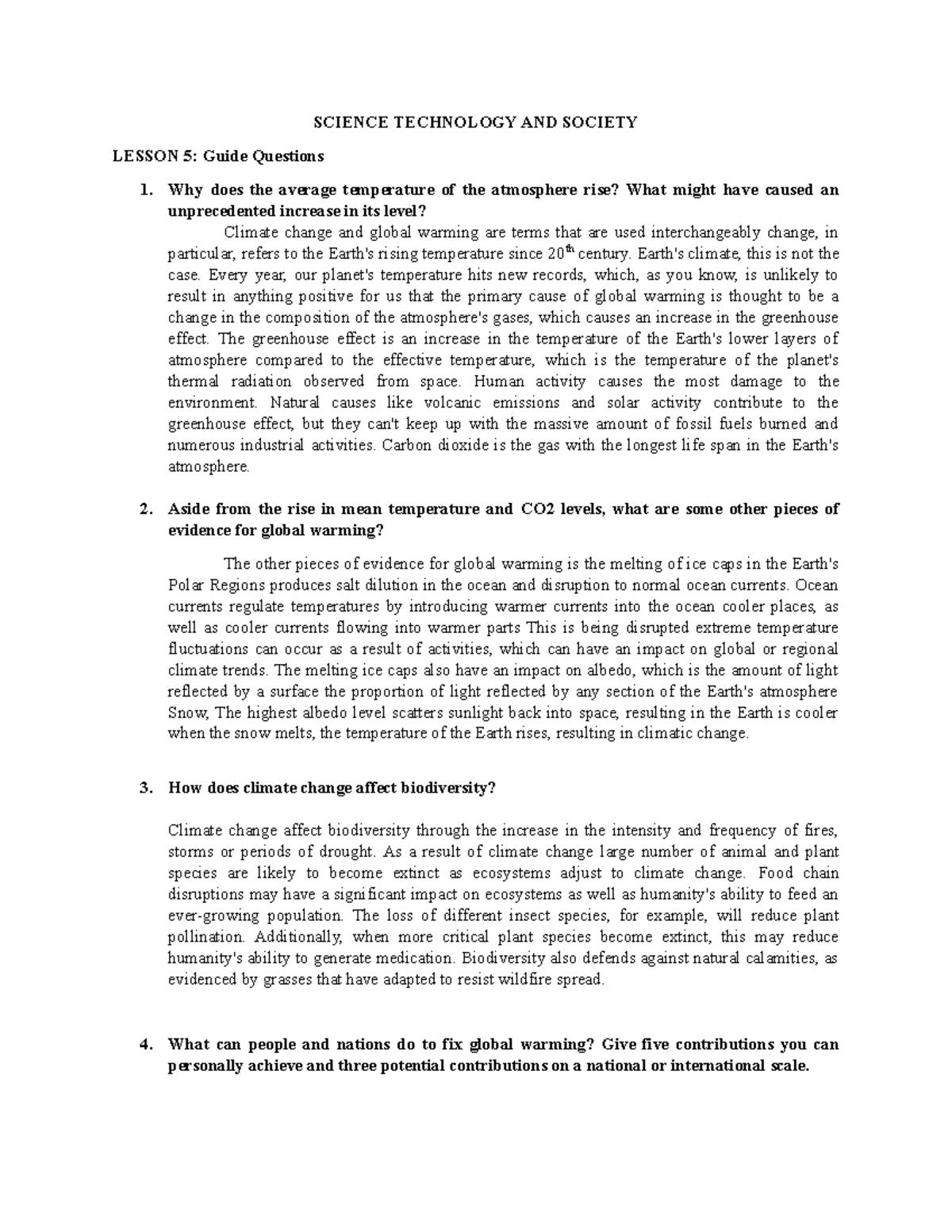 STT 301: Lesson 5 on Climate Change & Environmental Awareness - Studocu