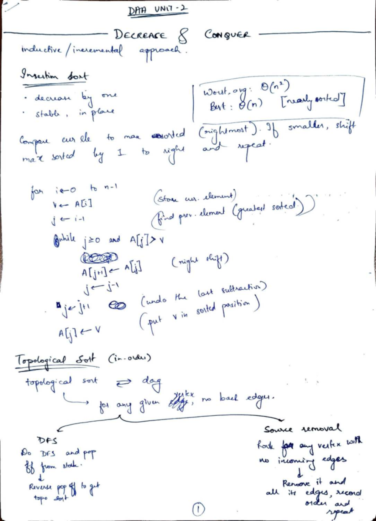 DAA U2 Revision Notes: Decrease-Conquer & Sorting Algorithms - Studocu