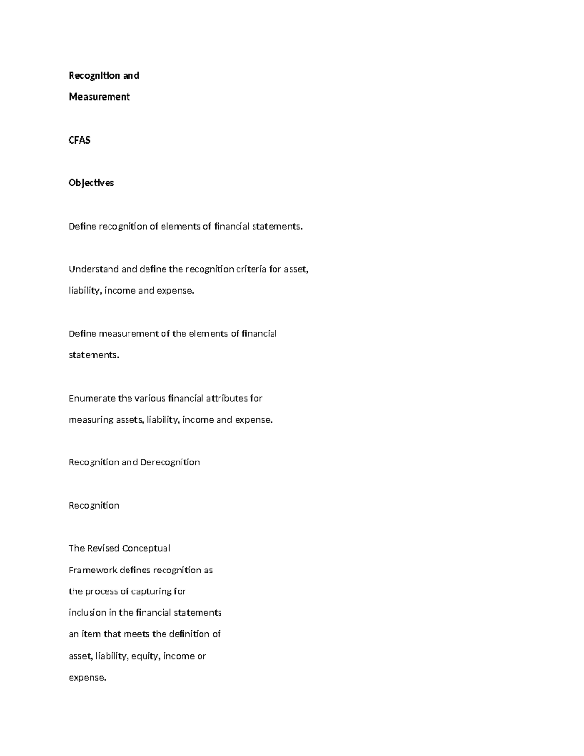 Recognition and Measurement Concepts for CFAS - Key Insights and ...