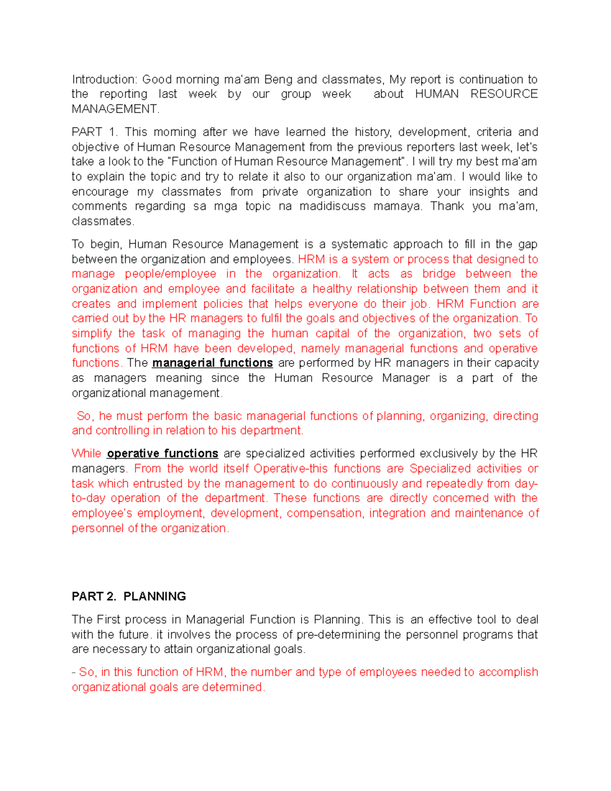 HRM Functions Overview - Reporting Script for HRM Course (HRM101) - Studocu