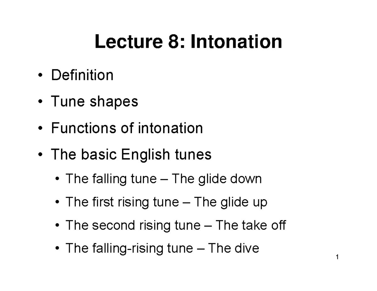 Lecture 8: Intonation in English Linguistics - Ngôn Ngữ Học - Studocu