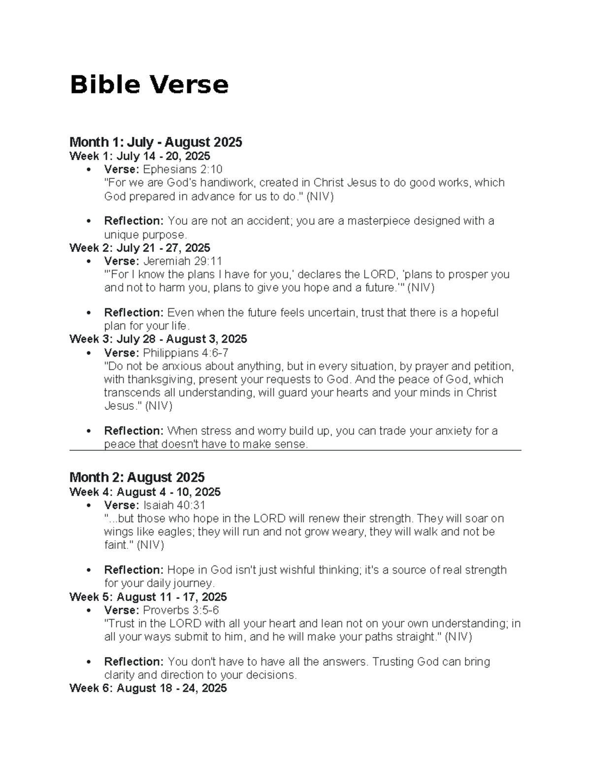 Bible Verse Reflections: July to October 2025 (NIV) - Studocu
