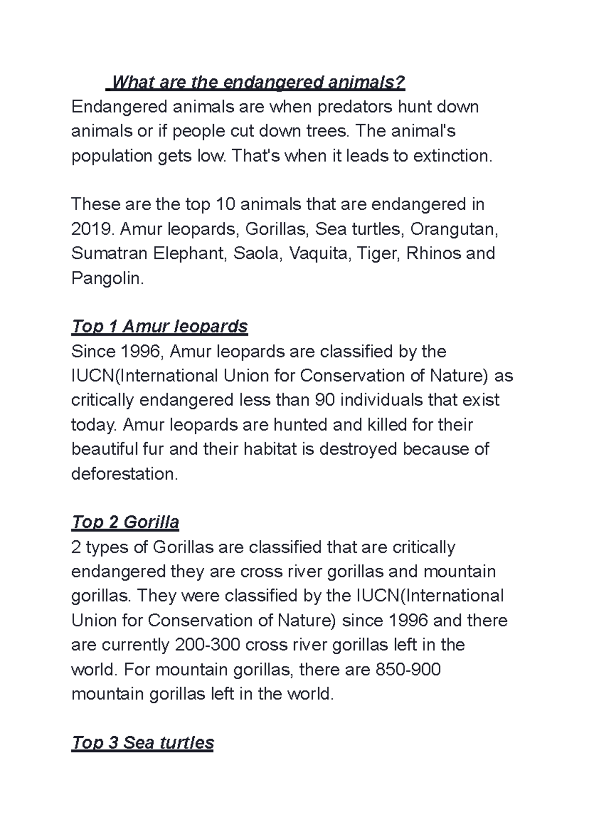 Endangered Species Overview: Top 10 Critically Endangered Animals - Studocu