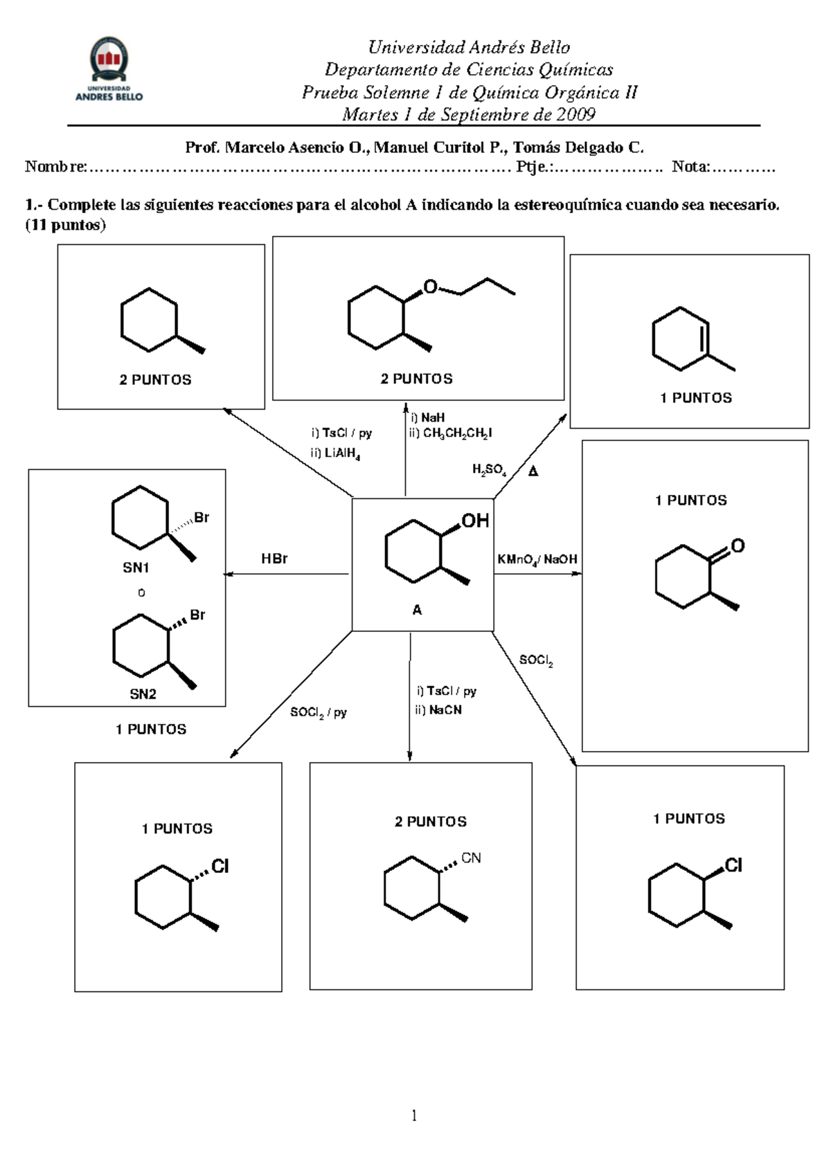 Solemne 1 de Química Orgánica II - Universidad Andrés Bello - Document Preview