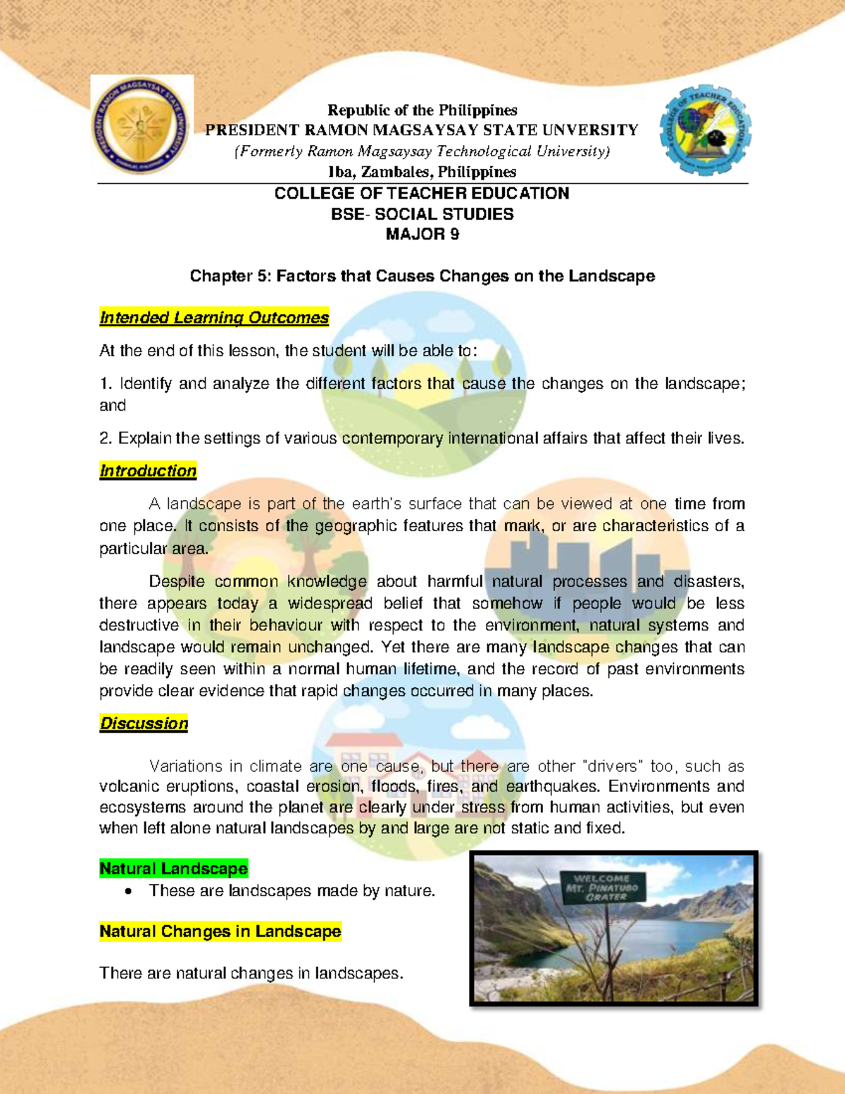 Chapter 5: Factors Influencing Landscape Changes - Major 9 Report - Studocu