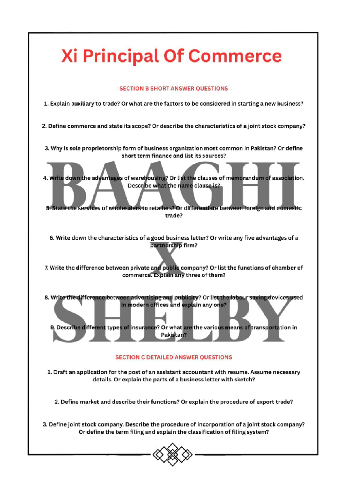 Xi Principal of Commerce - Section B & C Short Answer Questions - Studocu