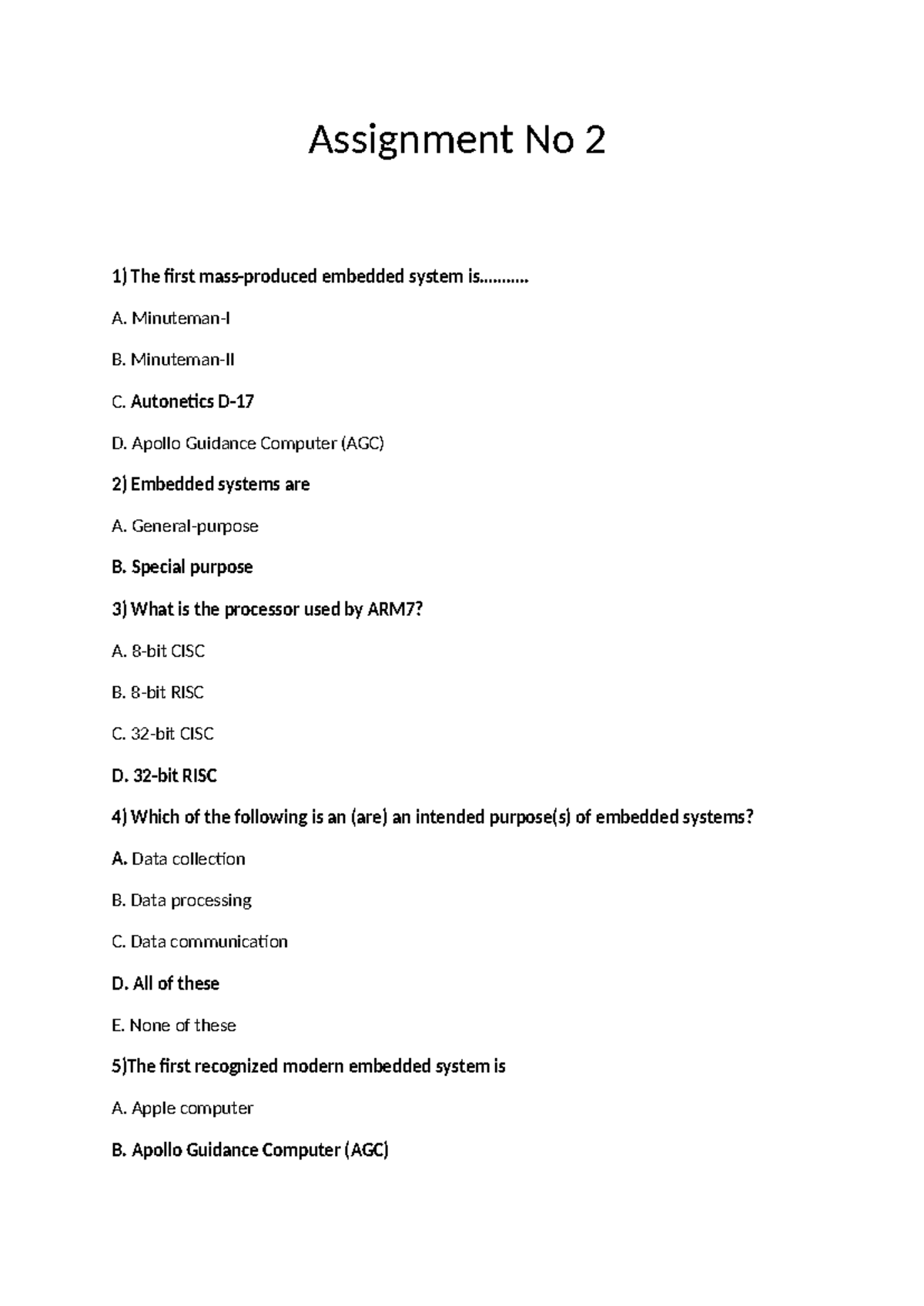 Assignment No 2 - .......... A. Minuteman-I B. Minuteman-II C ...