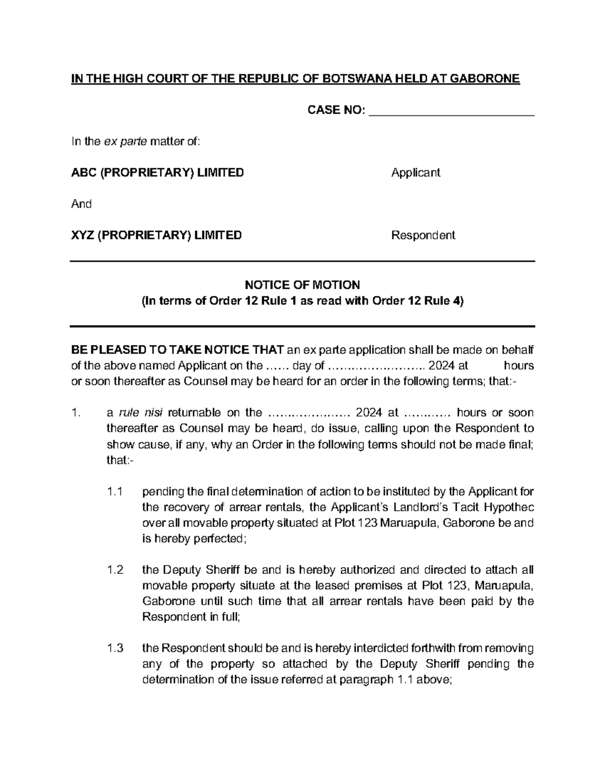 Notice of Appeal - Civil Form 1 (Third Schedule) - Botswana Court - Studocu