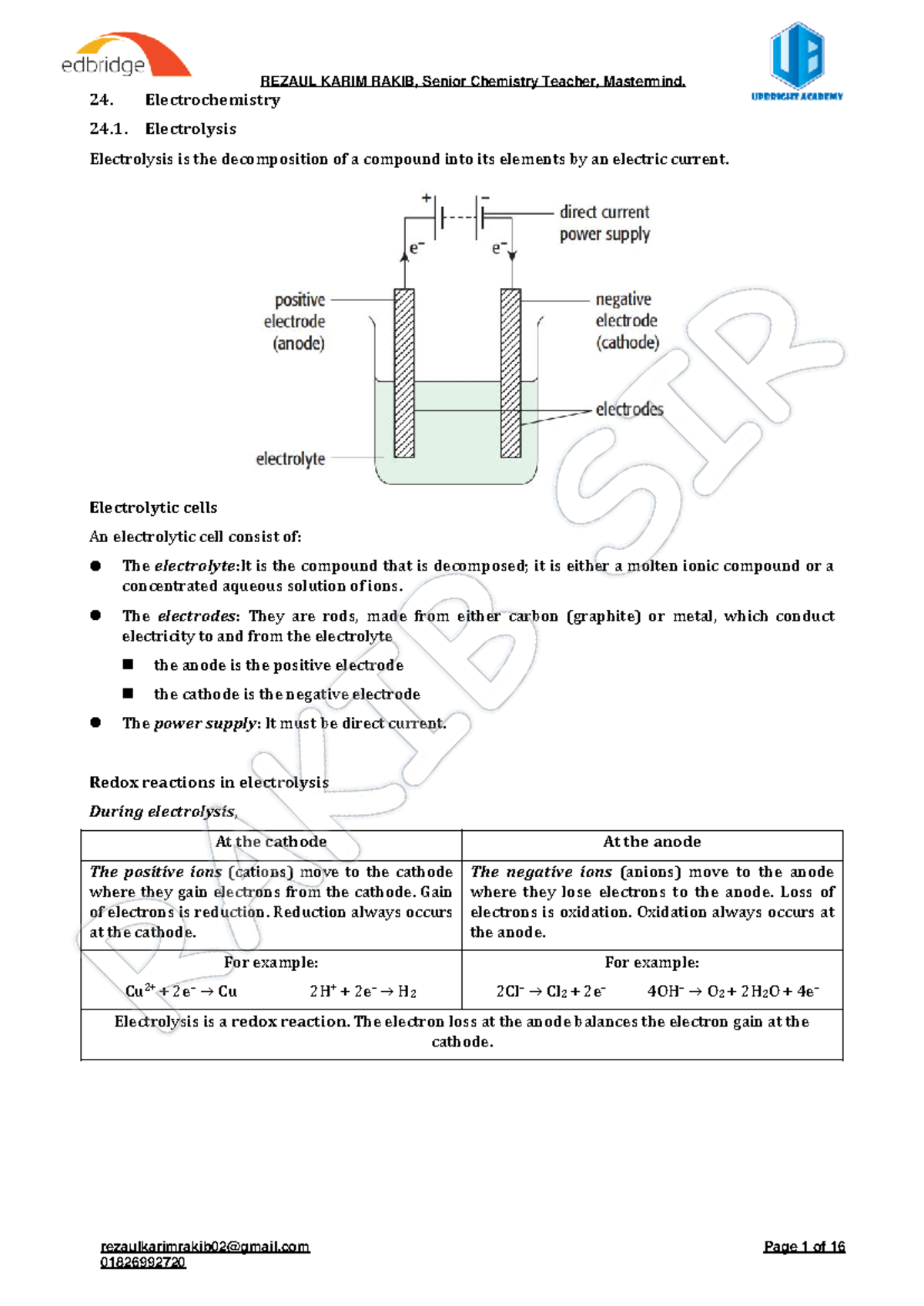 Electrochemistry: Key Concepts and Calculations (CHEM 24) - Studocu