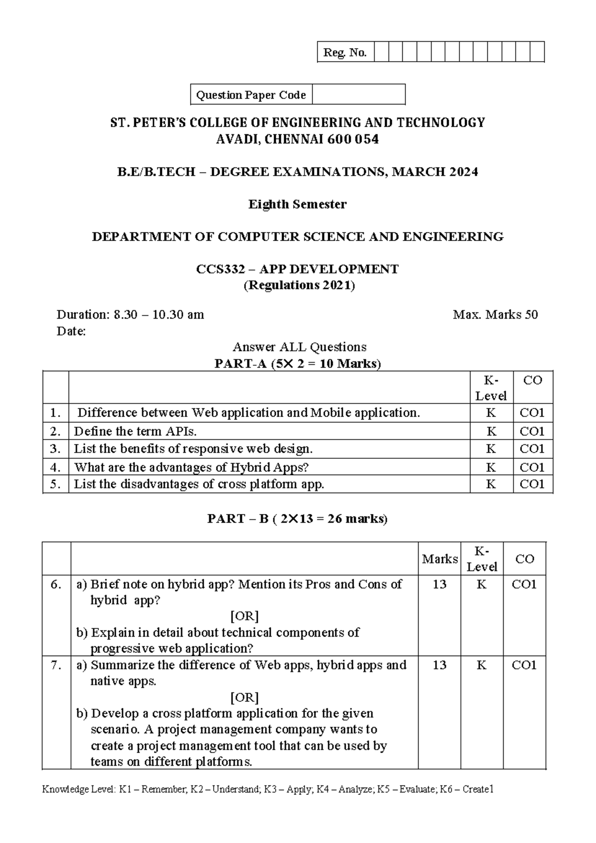 App Development Exam Paper CCS332 - March 2024 - Studocu