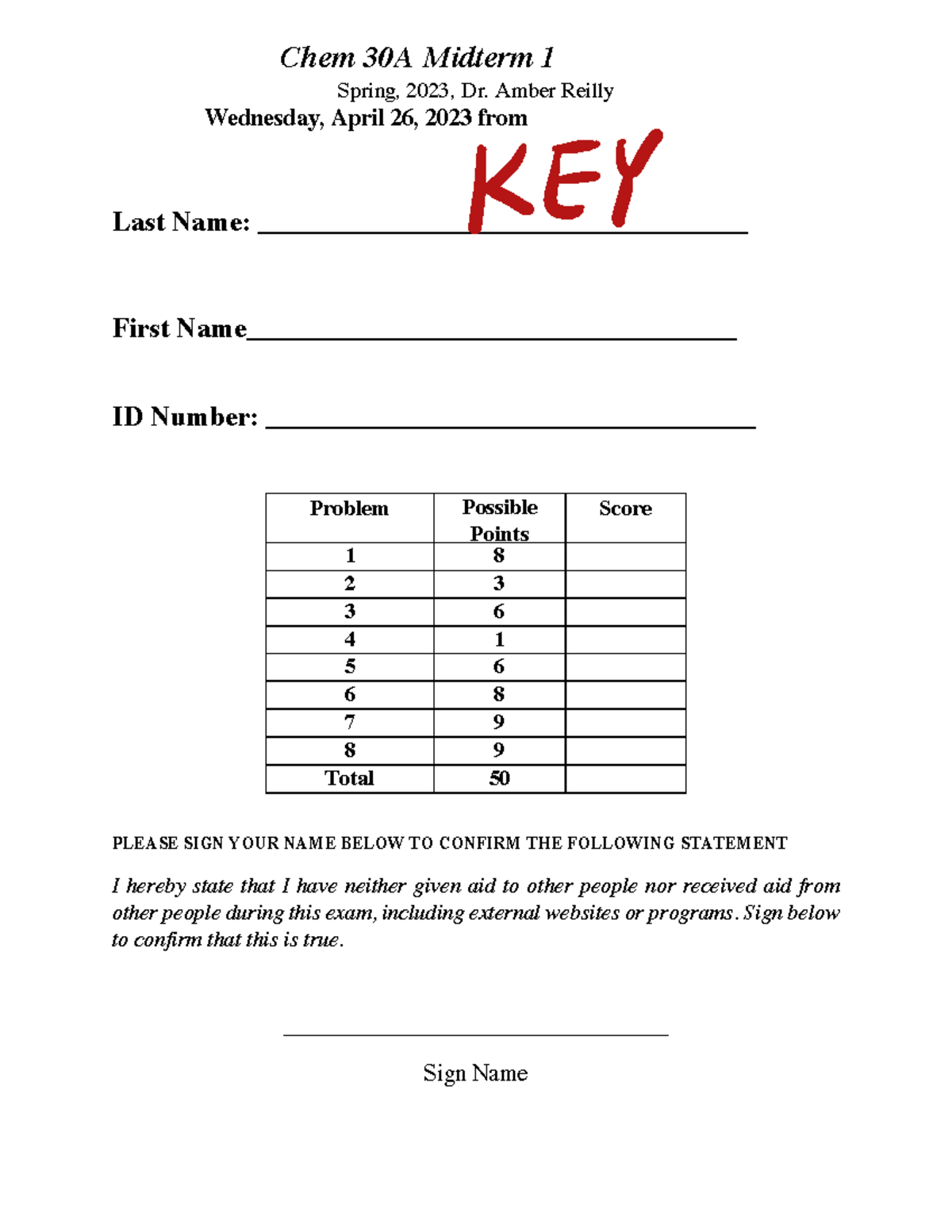 CHEM 30A Midterm 1 - Key & Rubric Insights for Spring 2023 - Studocu
