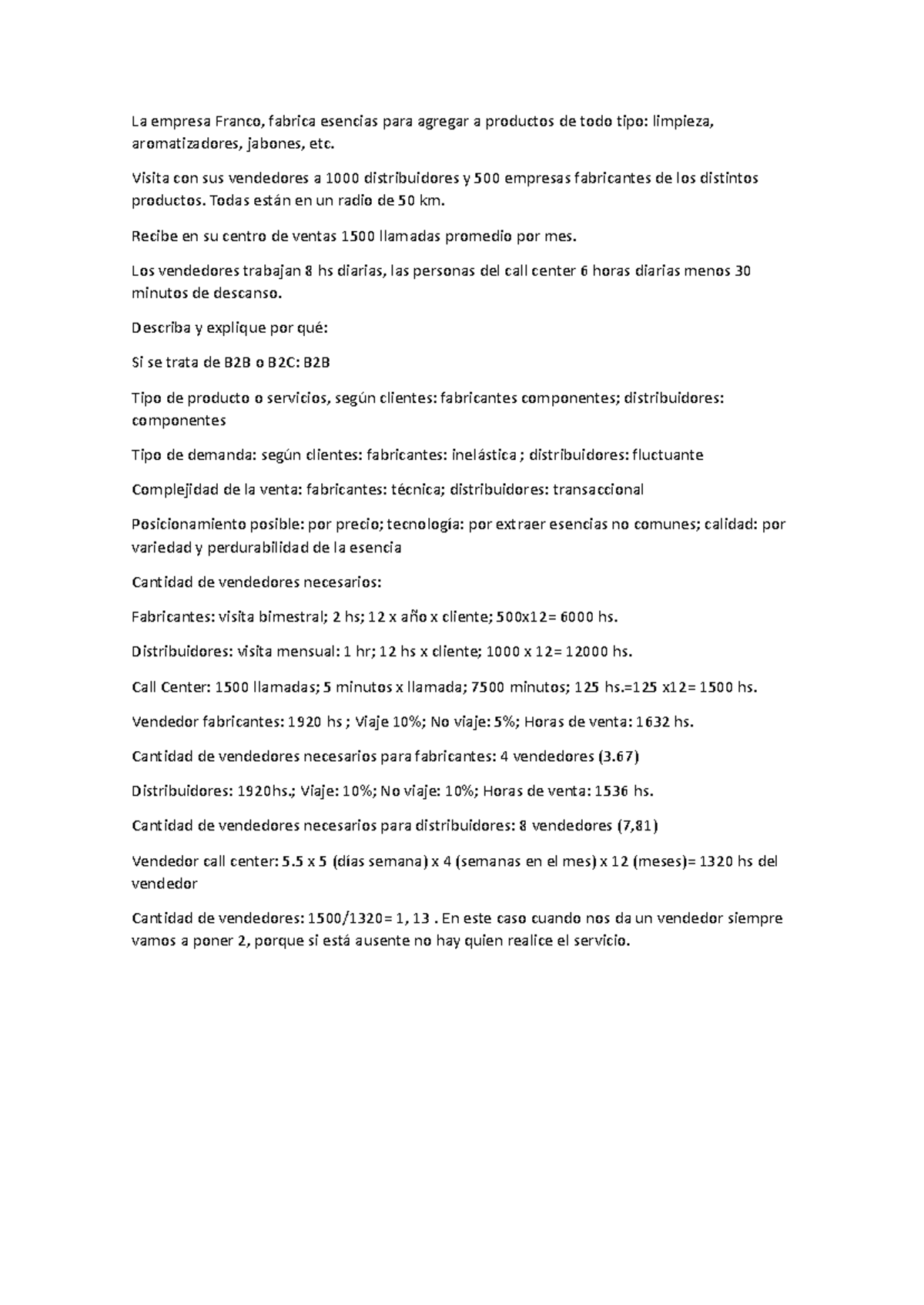 La empresa Franco: Análisis B2B y Estrategia de Ventas - 1er Parcial ...