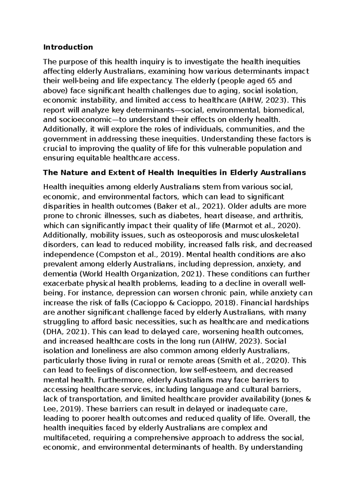 Health Inequities Affecting Elderly Australians: An Inquiry Report ...
