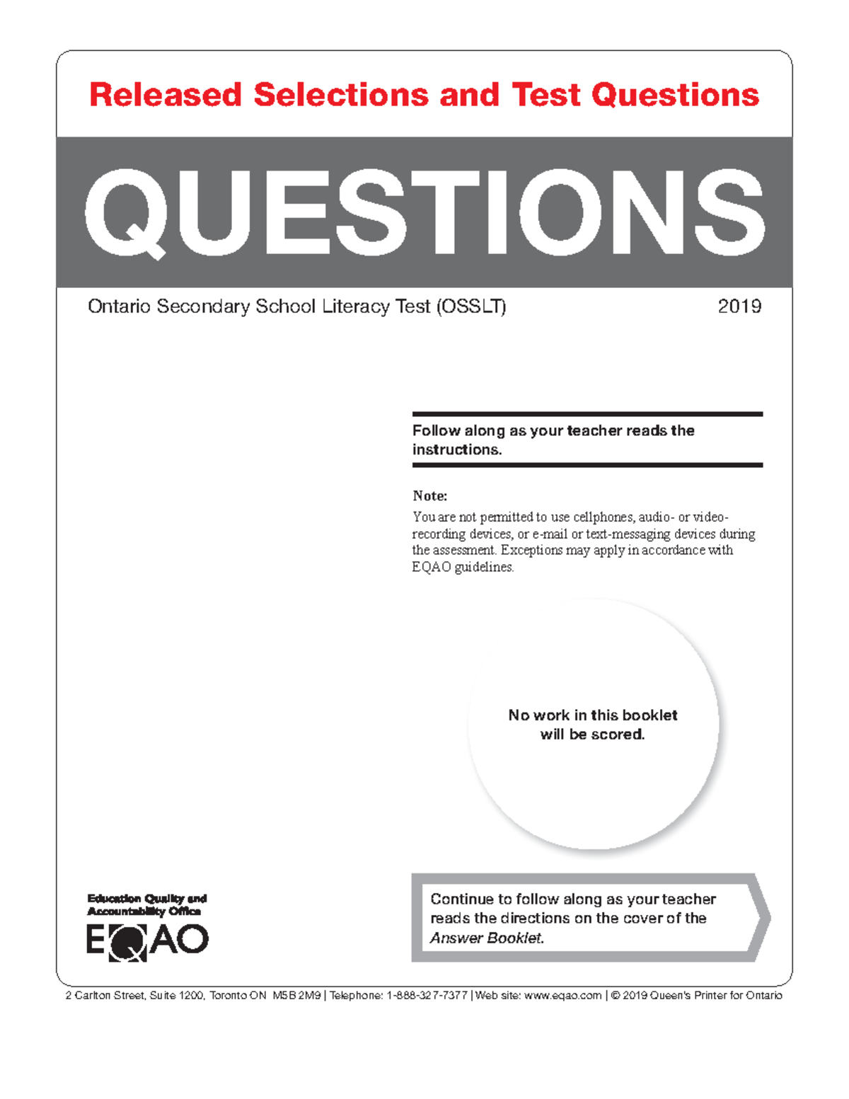 OSSLT 2019 Questions and Guidelines for Test Preparation - Studocu