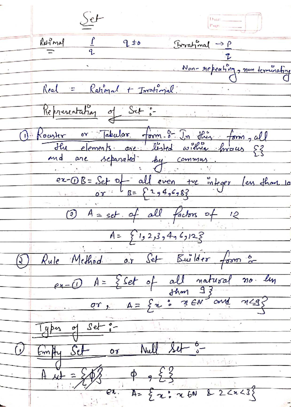Unit 1 Sets - notes - Set Date: Page: Rational 1 910 Irrational I q I ...