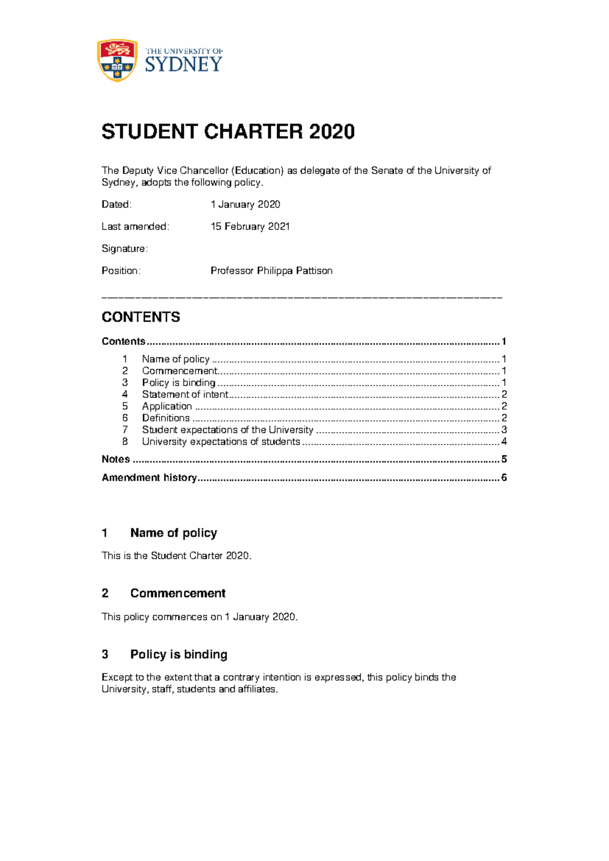 DATA1001 Student Charter 2020 - STUDENT CHARTER 2020 The Deputy Vice ...