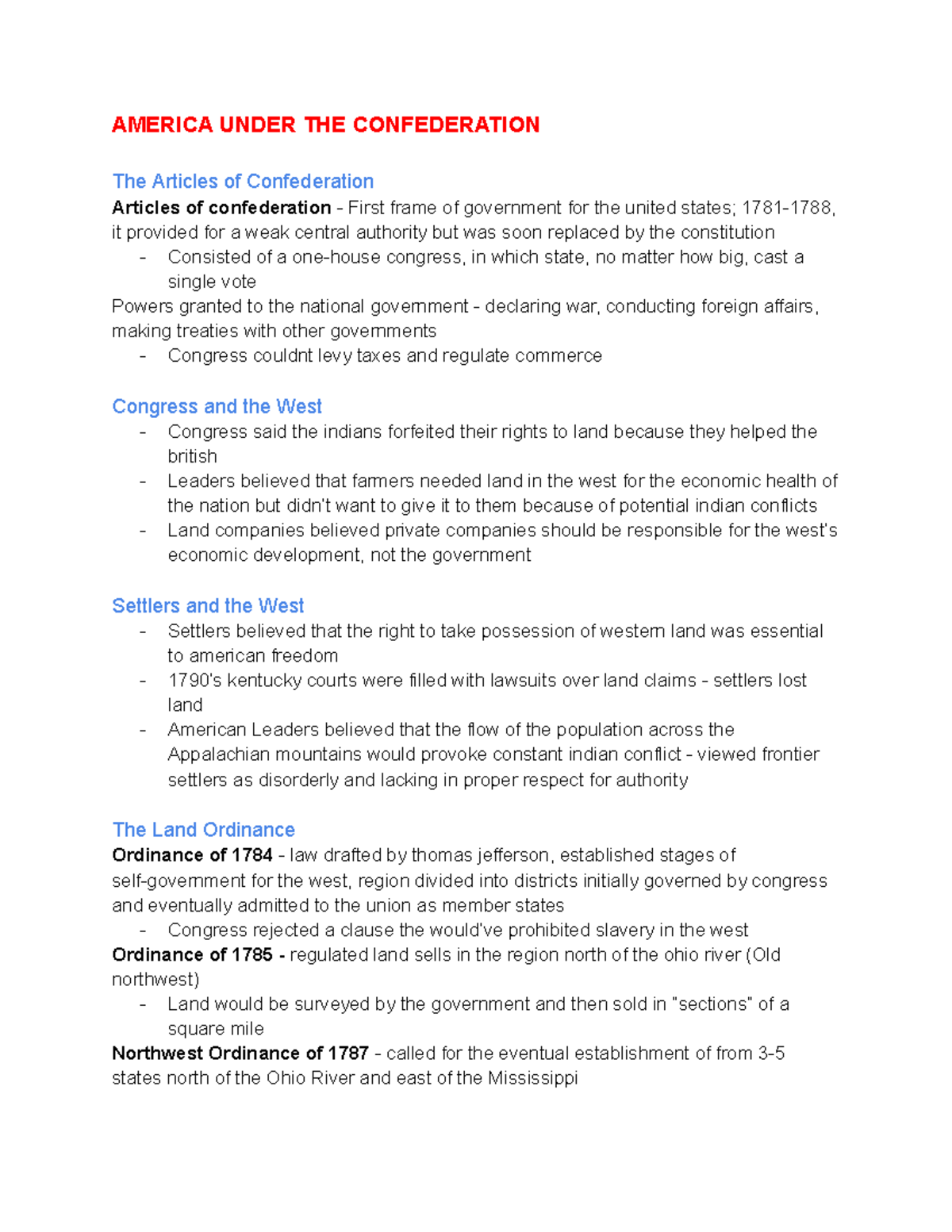Chapter 7 APUSH: America Under the Confederation and the Constitution ...