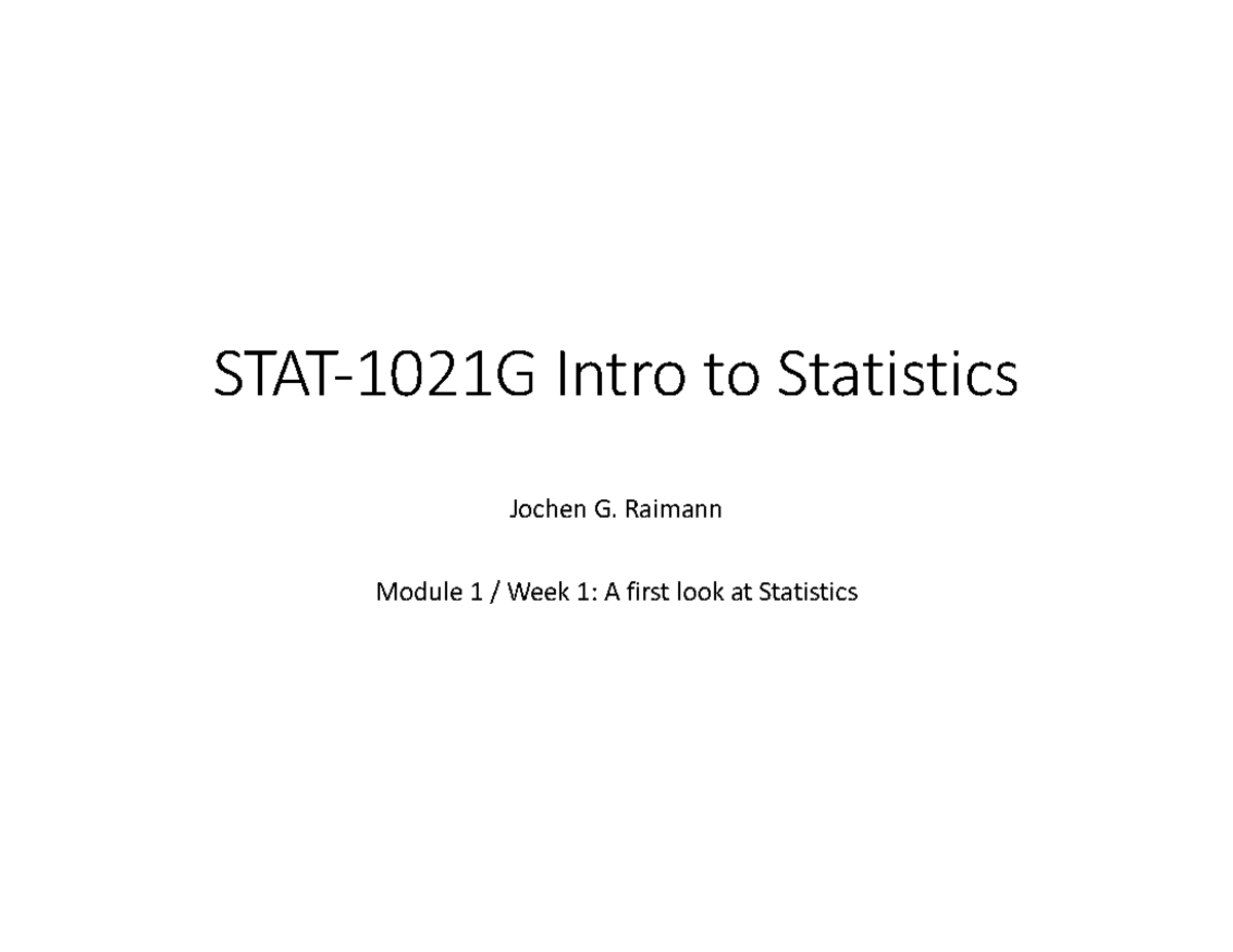 Stat1021 Lecture 1 Introduction To Statistics And Key Concepts Studocu
