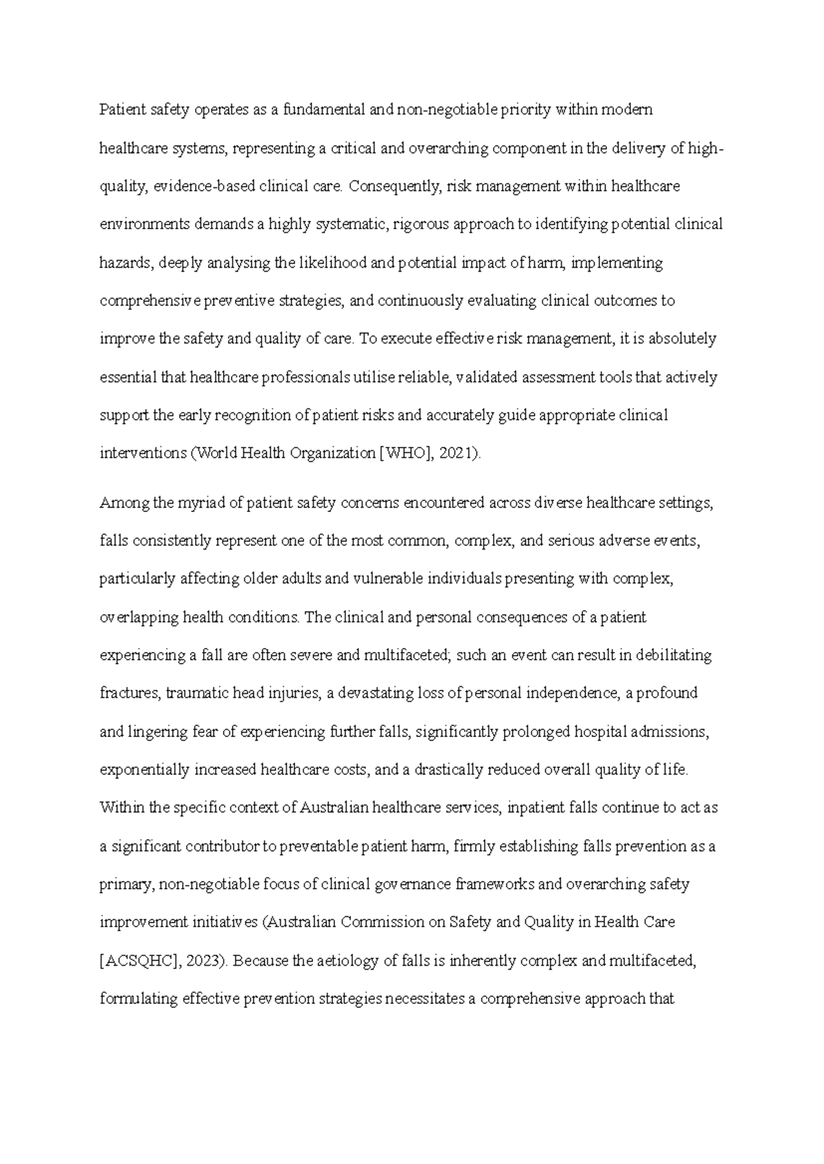 Critique of the Falls Risk Assessment Tool (FRAT) in Patient Safety ...