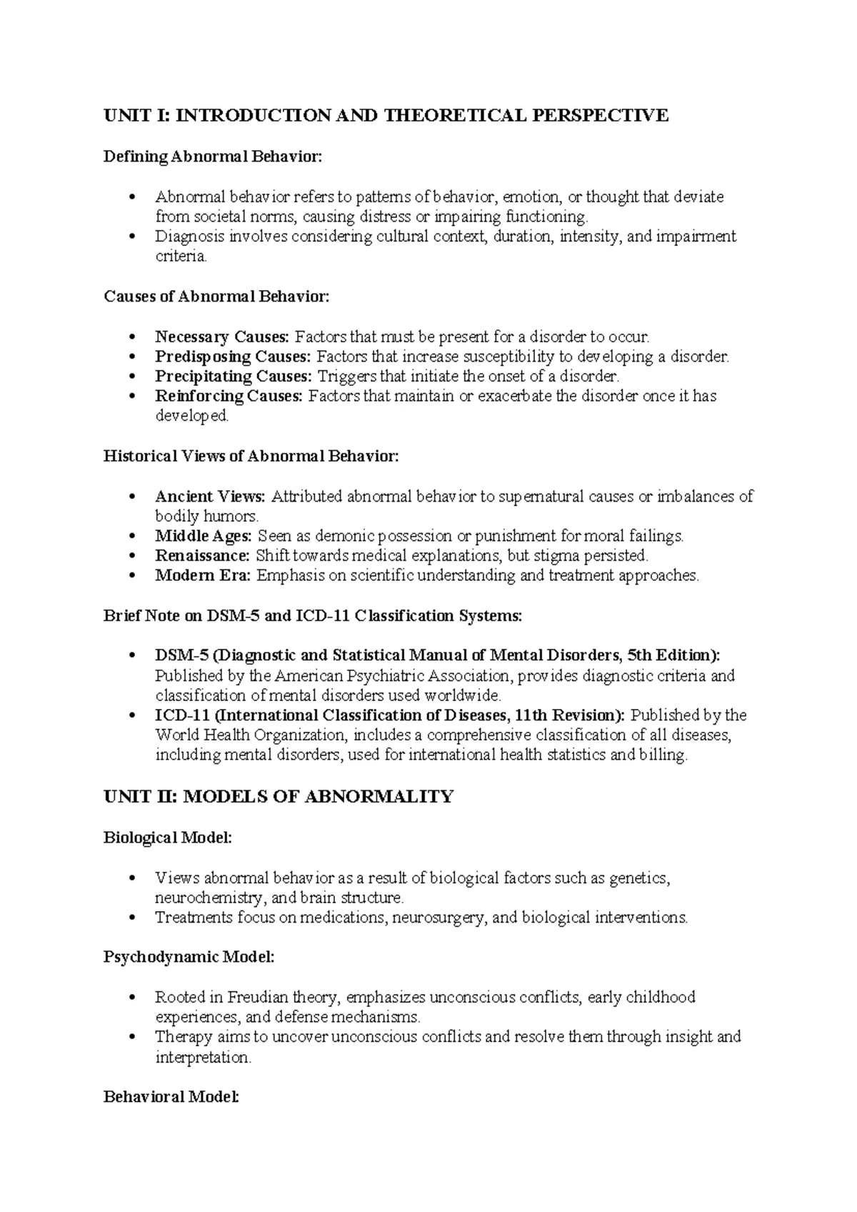 Abnormal Psychology Notes (PSY 201): Key Concepts and Theories - Studocu