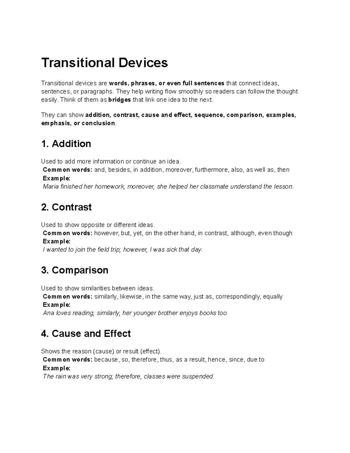 Transitional Devices: Key Notes for Smooth Writing Flow - Studocu